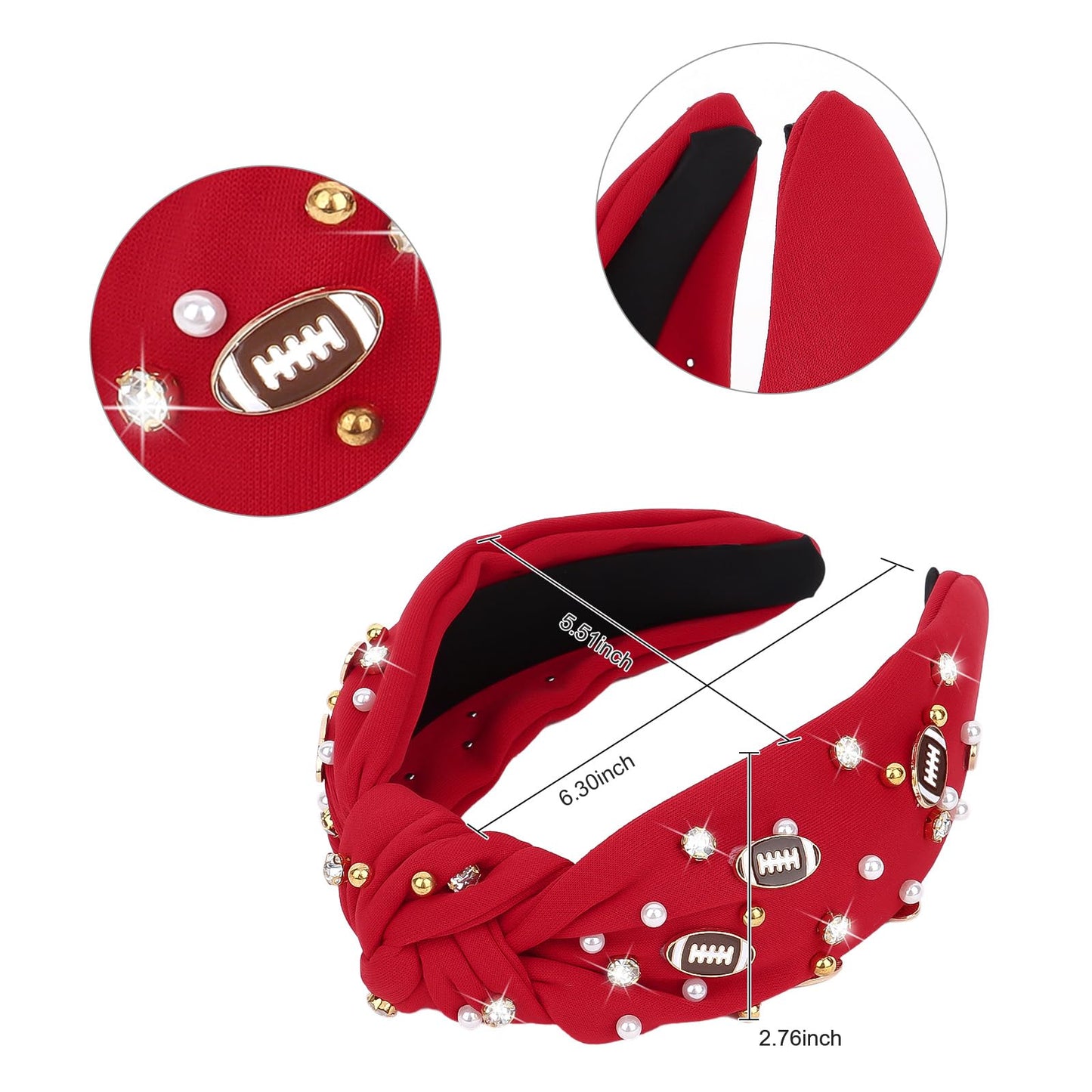 YARIEW Football Headband for Women Pearl Rhinestone Jeweled Knotted Headband Fashion Headband Wide Game Day Sports Hair Accessor