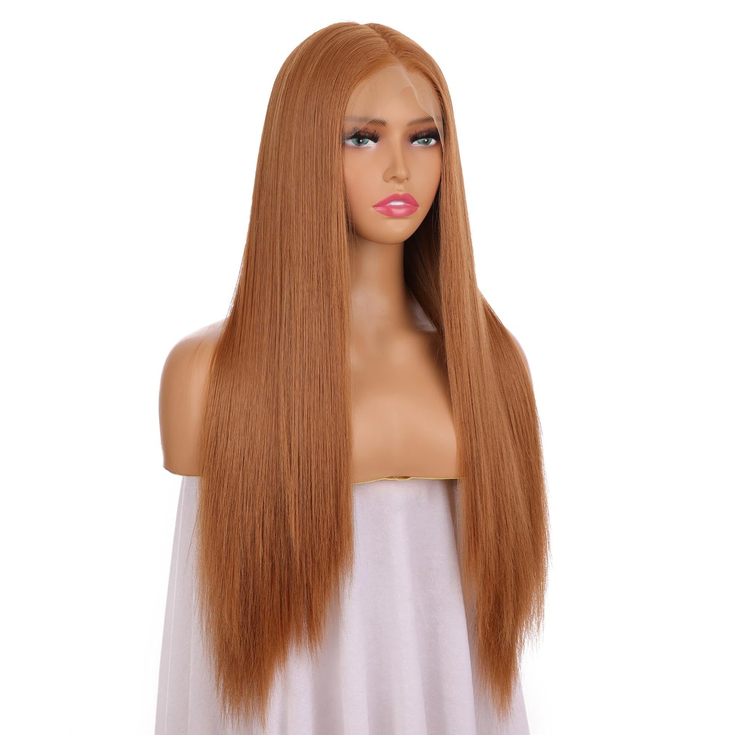 FUHSI 13  6 Khaki Wigs Synthetic Hair Real Natural Wig For Women - Soft & Smooth, Tangle-Free Straight Lace Front Wig,Elastic St