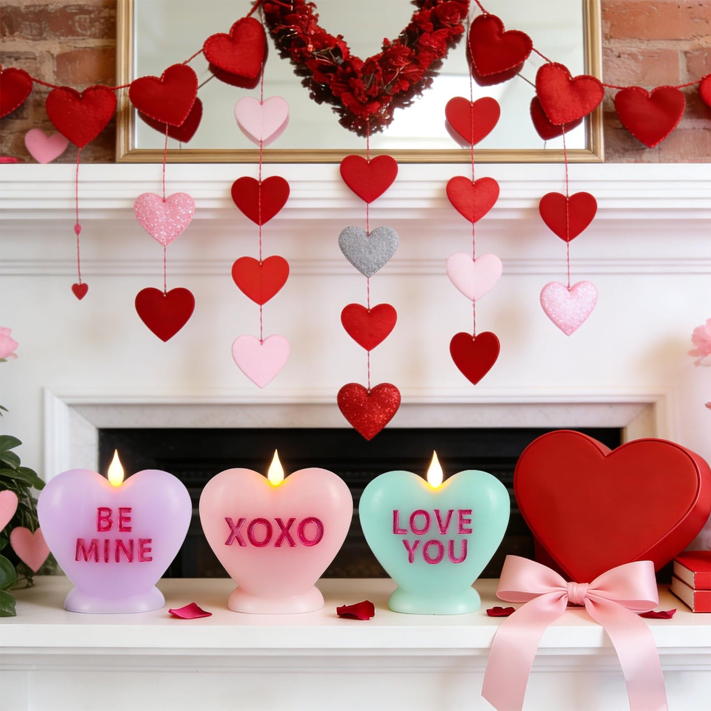 Sariiraw 3 Pcs Valentine Heart Shaped Flameless Candle with Remote & Timer - Romantic LED Mood Light, Battery Operated for Valentine's Day, Anniversary & Home Decor