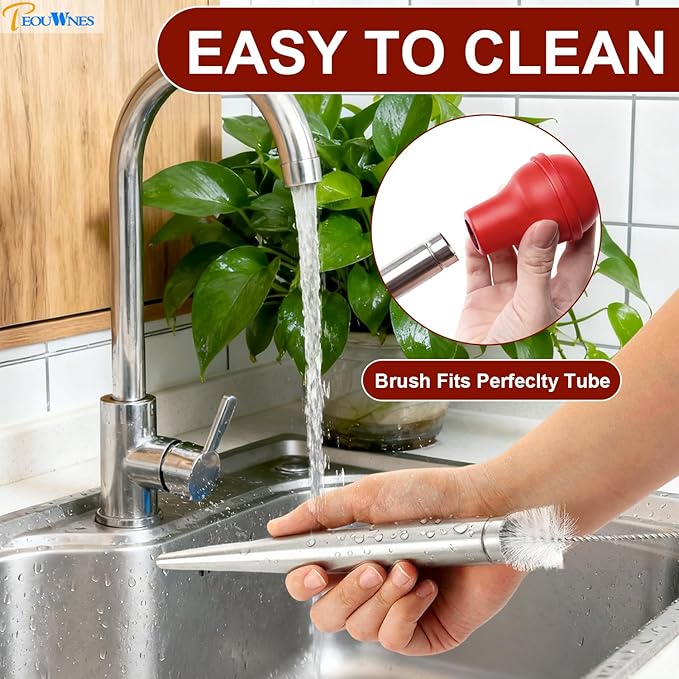 Stainless Steel Turkey Baster with Cleaning Brush & Needle, Red Meat Injector Set for Home Baking Kitchen Tool Cooking, Flavor Meat Poultry, Beef, Chicken