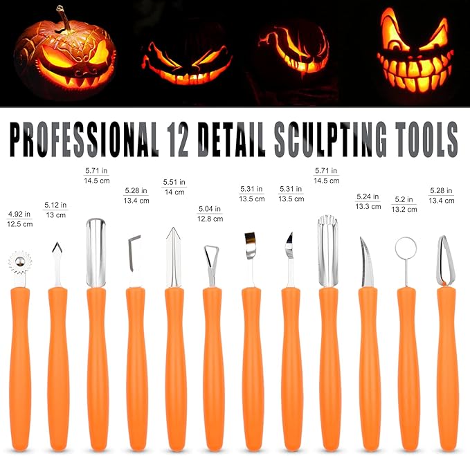 Upgraded 18 PCS Pumpkin Carving Kit Halloween Professional Heavy Duty Punkin Carver Knives and Tools with Carrying Case for Adults & Kids with Professional Sculpting Set