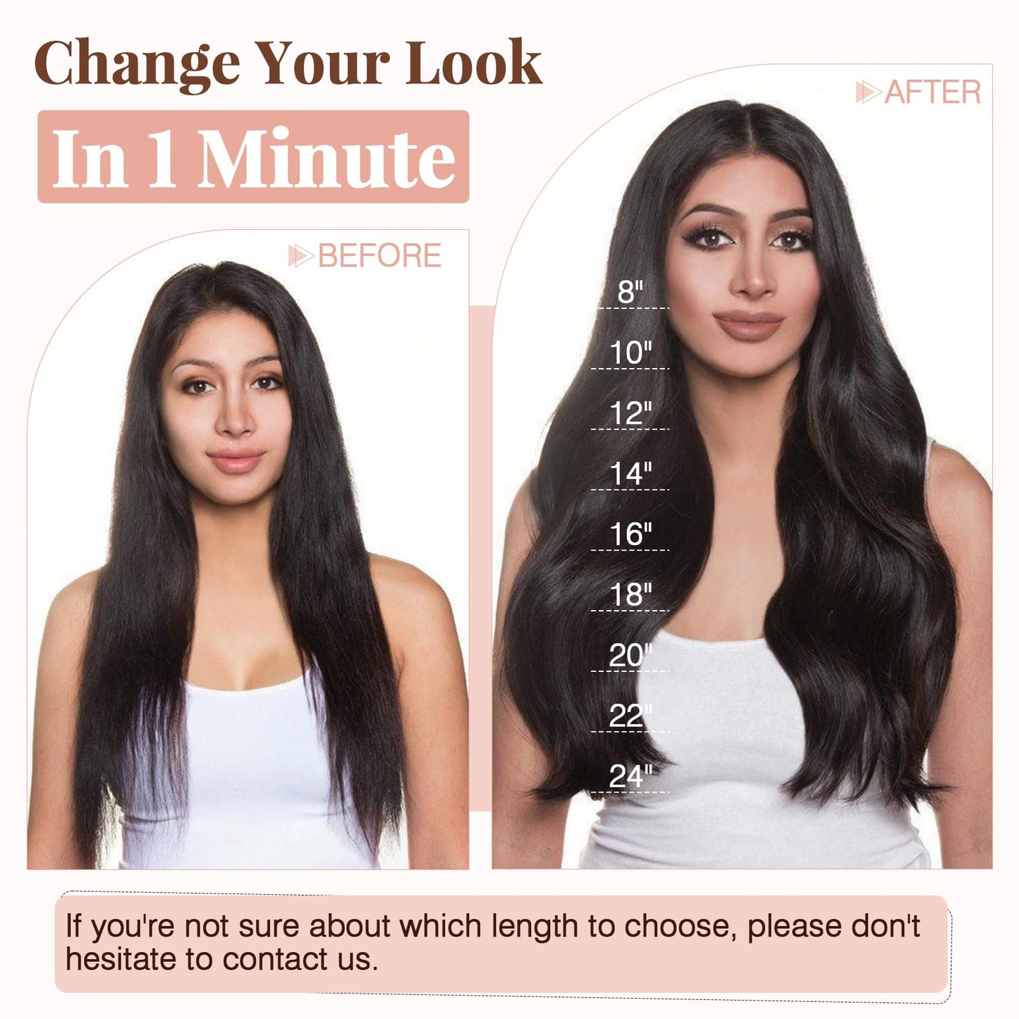 Hairro 8 Inch Short Clip in Human Hair Extensions 45g Thin 8 Pcs 18 Clips Standard Weft Straight Clip on 100% Human Hairpieces f