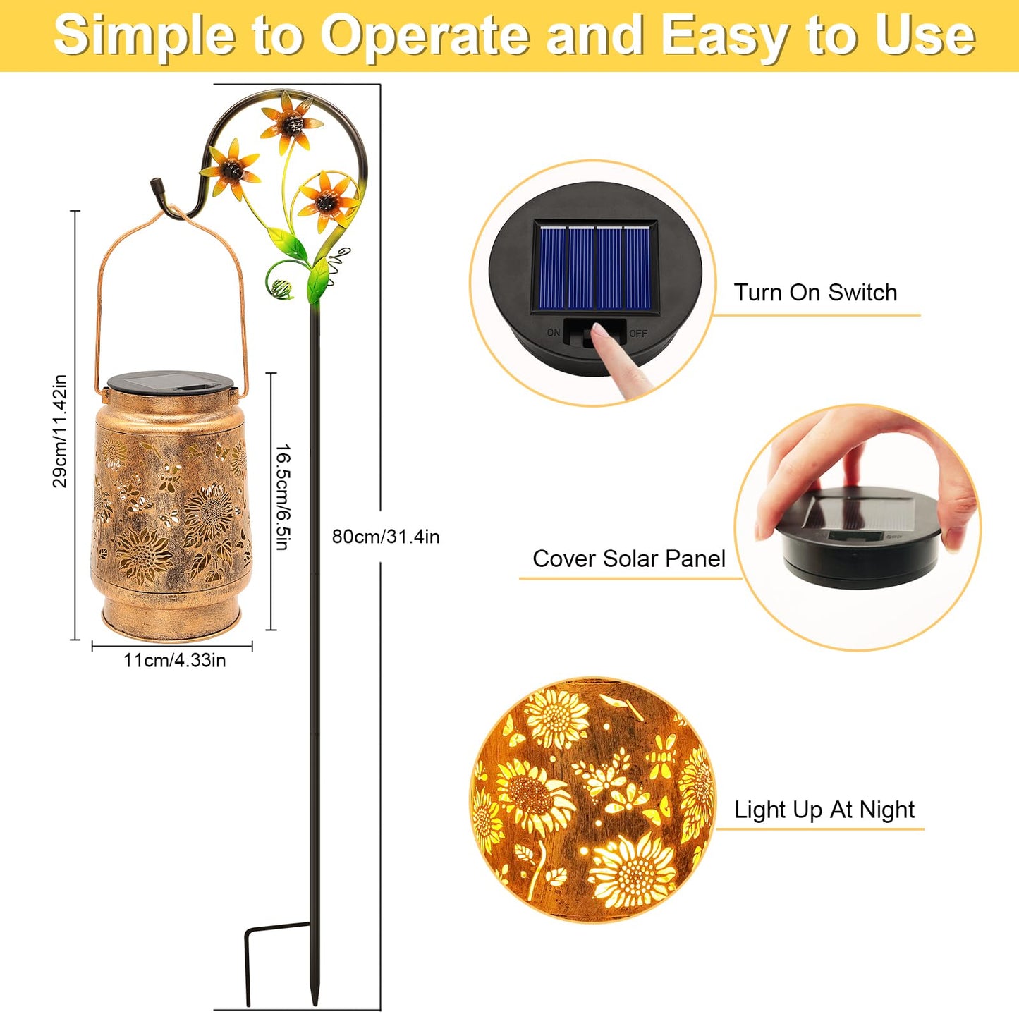 Sunflower Solar Lanterns Garden Decor  Birthday Gifts For Women Mom Grandma Christmas  Metal Hanging Solar Lights Outdoor Waterproof Led Decoration With Shepherd Hook Outside For Garden Yard Patio