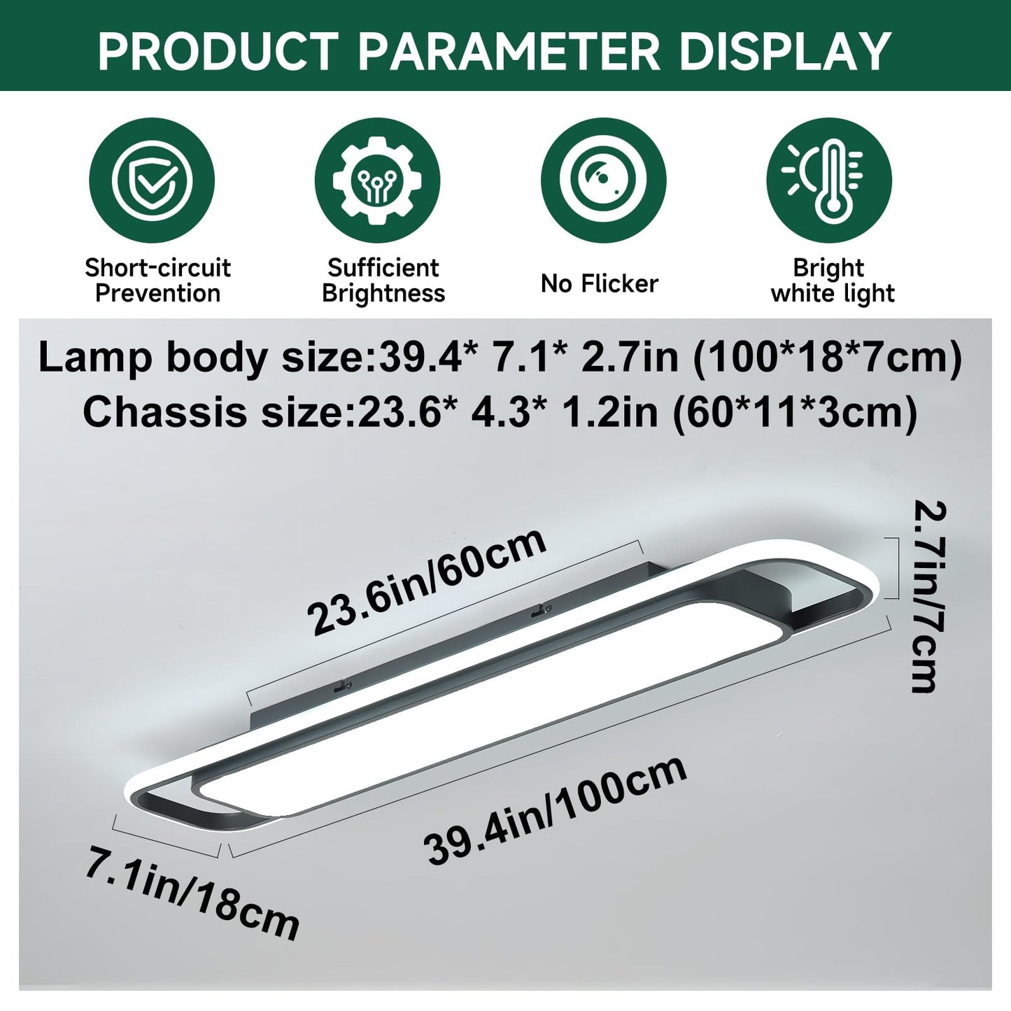 Oranoor Modern Led Ceiling Lighting  70W 6000K Black Linear Flush Mount Light Fixture  39.4 Low Profile Lights Fixture Long Led Ceiling Lamp For Kitchen Bedroom Living Room Hallway (Cool White)