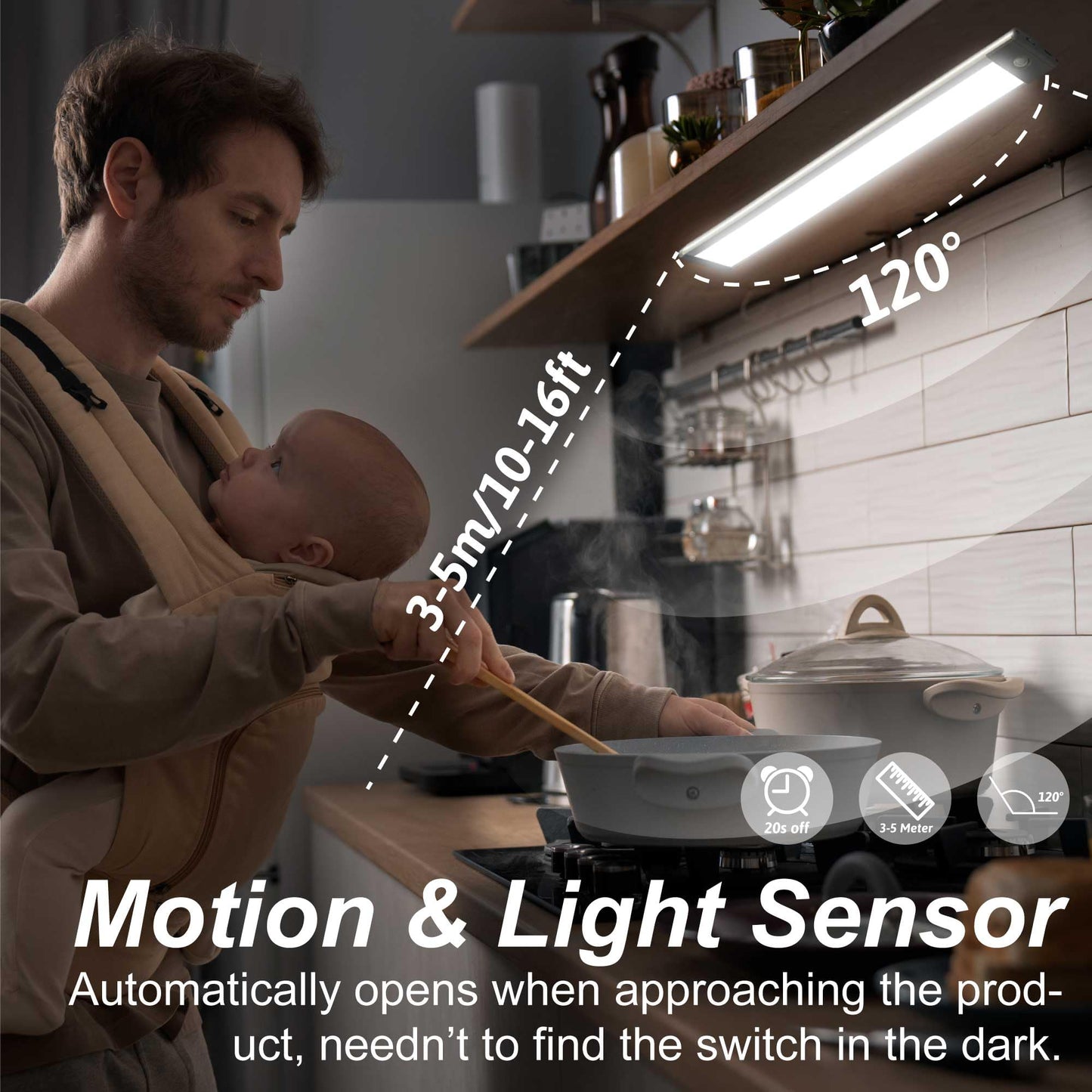 Lepotec 54 Led Under Cabinet Light, Rechargeable Wireless Motion Sensor, Ultra Thin Design, Silver-White, 12.5 (2 Pack)
