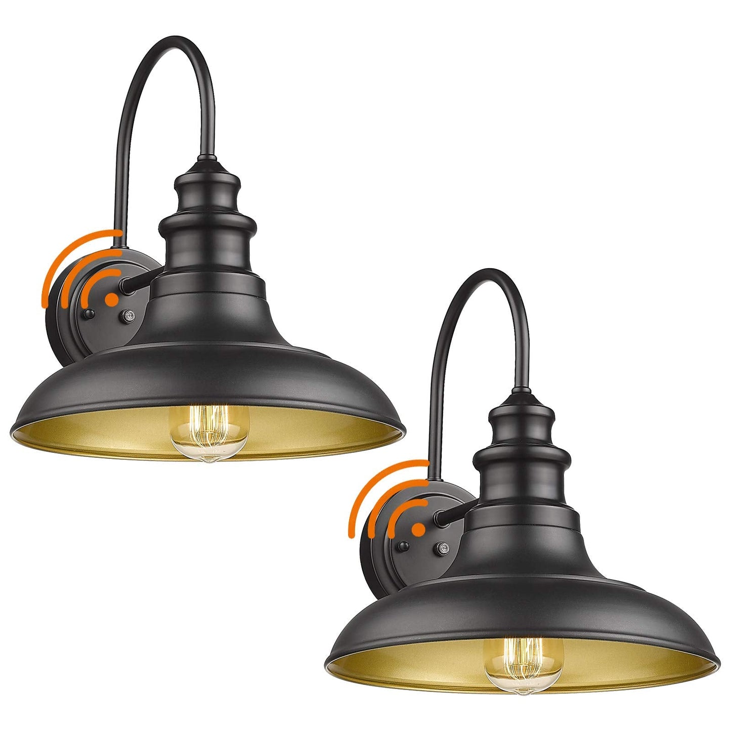 Diyel Outdoor Barn Light Fixture, Dusk to Dawn Sensor, 12.3 Inch, Black, Iron, Model RZ004BK-2, 2 Pack
