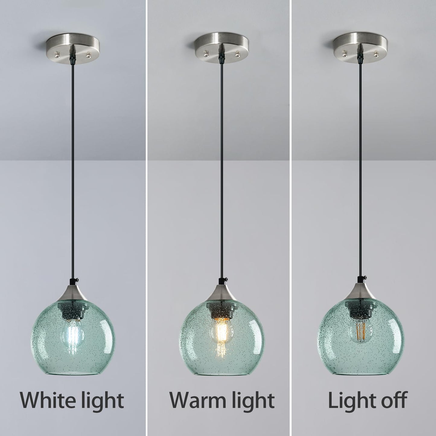 Lbsqj Light Green Glass Pendant Lights Kitchen Island Globe Pendant Light Fixtures Modern Pendant Lighting For Bedroom Living Dining Room Light Fixture (5.9 In  1 Pack)