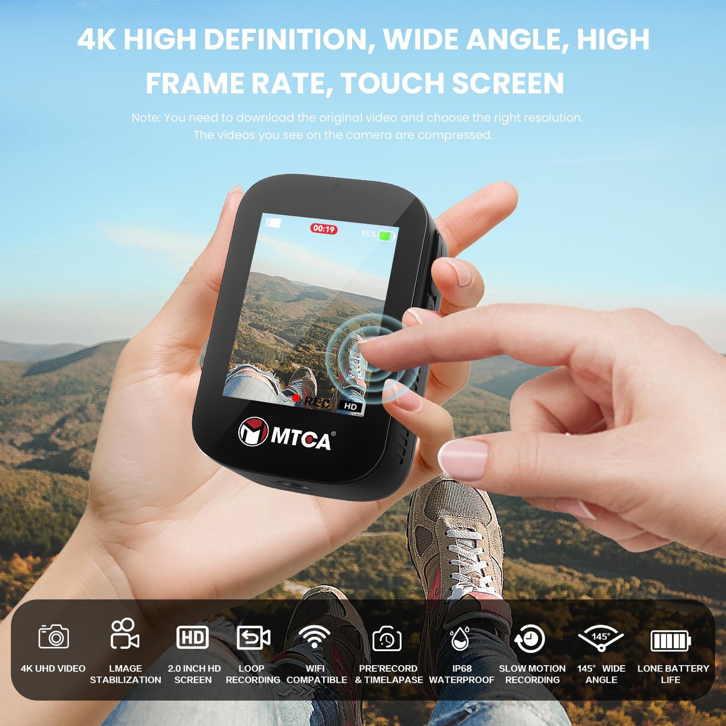 asika 4K Ultra HD Action Camera with Touch Screen-Waterproof Sports Camera,6-Axis Gyro Stabilization,145° Wide-Angle,Loop Recording for Vlogging,Cycling,Motorcycle(Supports Time-Lapse/Pre-Record)