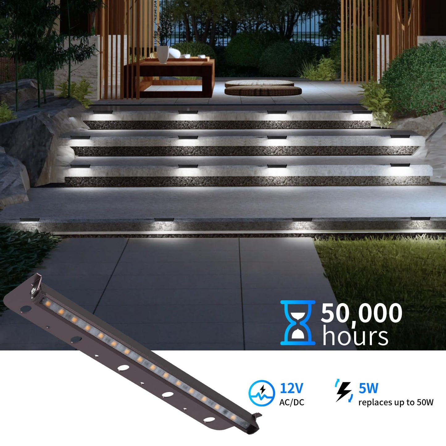 Kwinmyso 4-Pack 12 Led Paver Lighting, 5W Low Voltage Hardscape Lights, 5000K Daylight White, Aluminum, Model Hl-5000K-