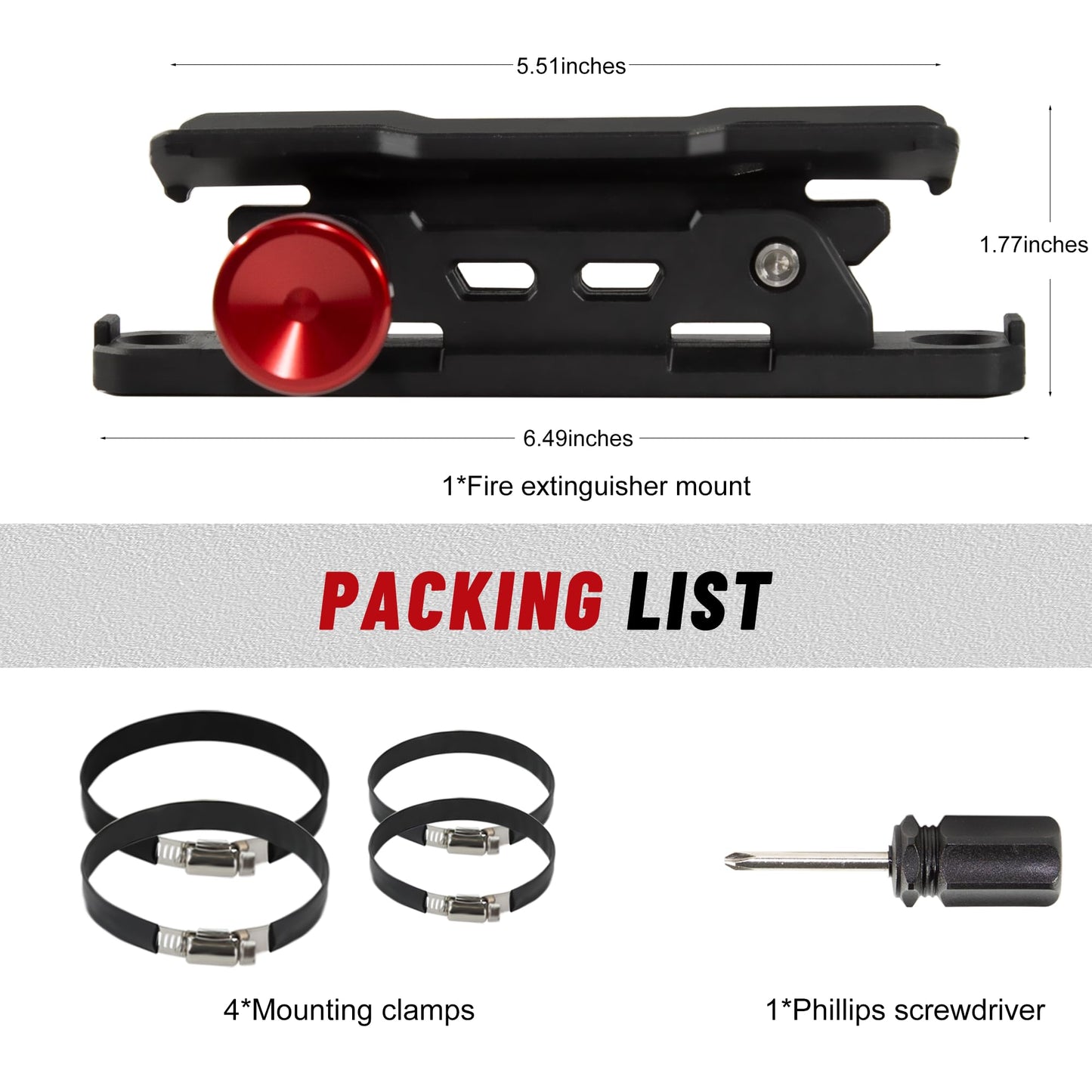 Fire Extinguisher Mount for Vehicle - Quick Release Fire Extinguisher Bracket Holder Compatible with Jeep Wrangler JT, TJ, JL, JKU, UTV, Polaris RZR, Ranger, Can-Am X3, Yamaha, ATV, Tractor