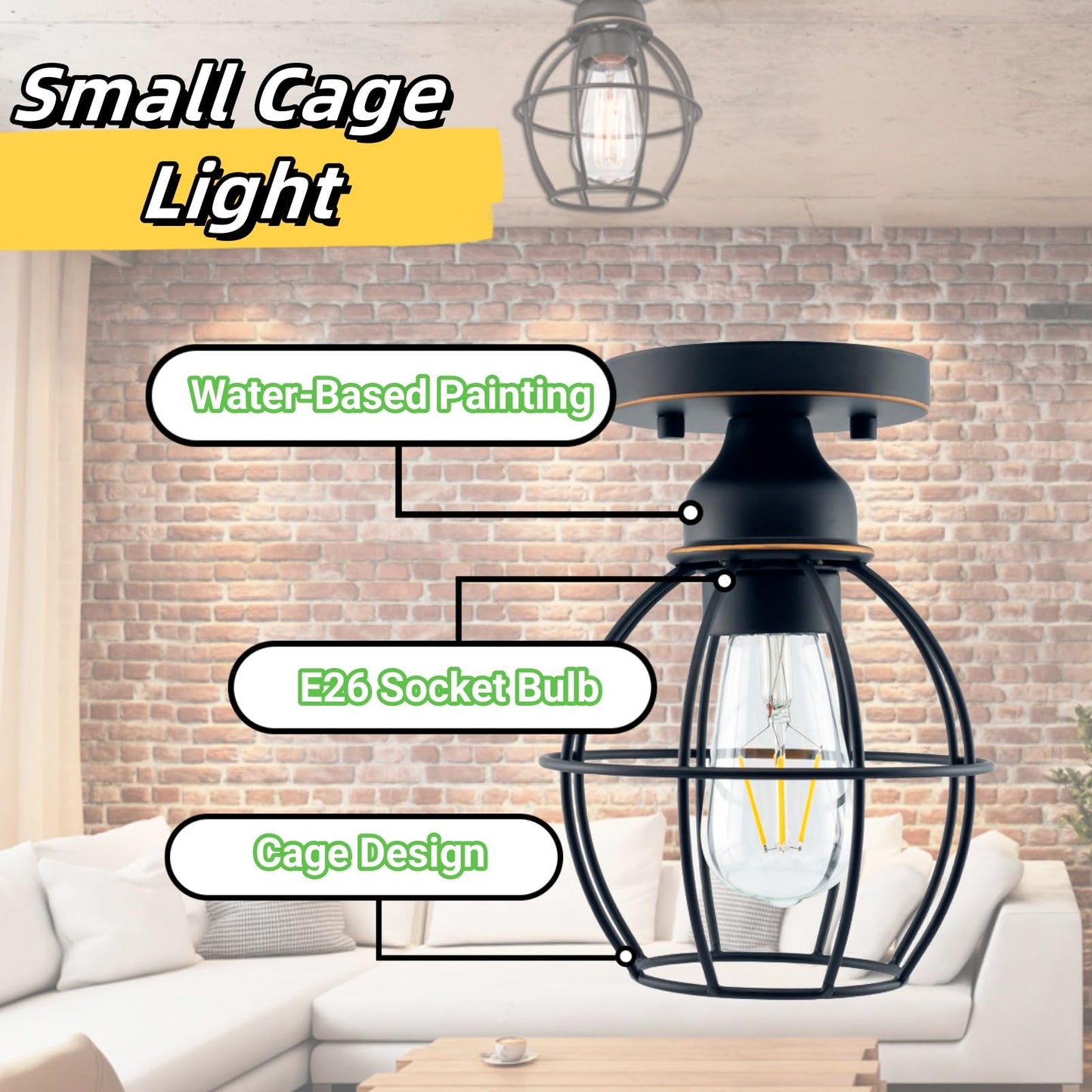 Wisbeam Semi Flush Mount Ceiling Light, E26, Metal, Etl Rated, 1-Pack Bronze, Model Ws-Cl018, Max 60W, Bulbs Not Included