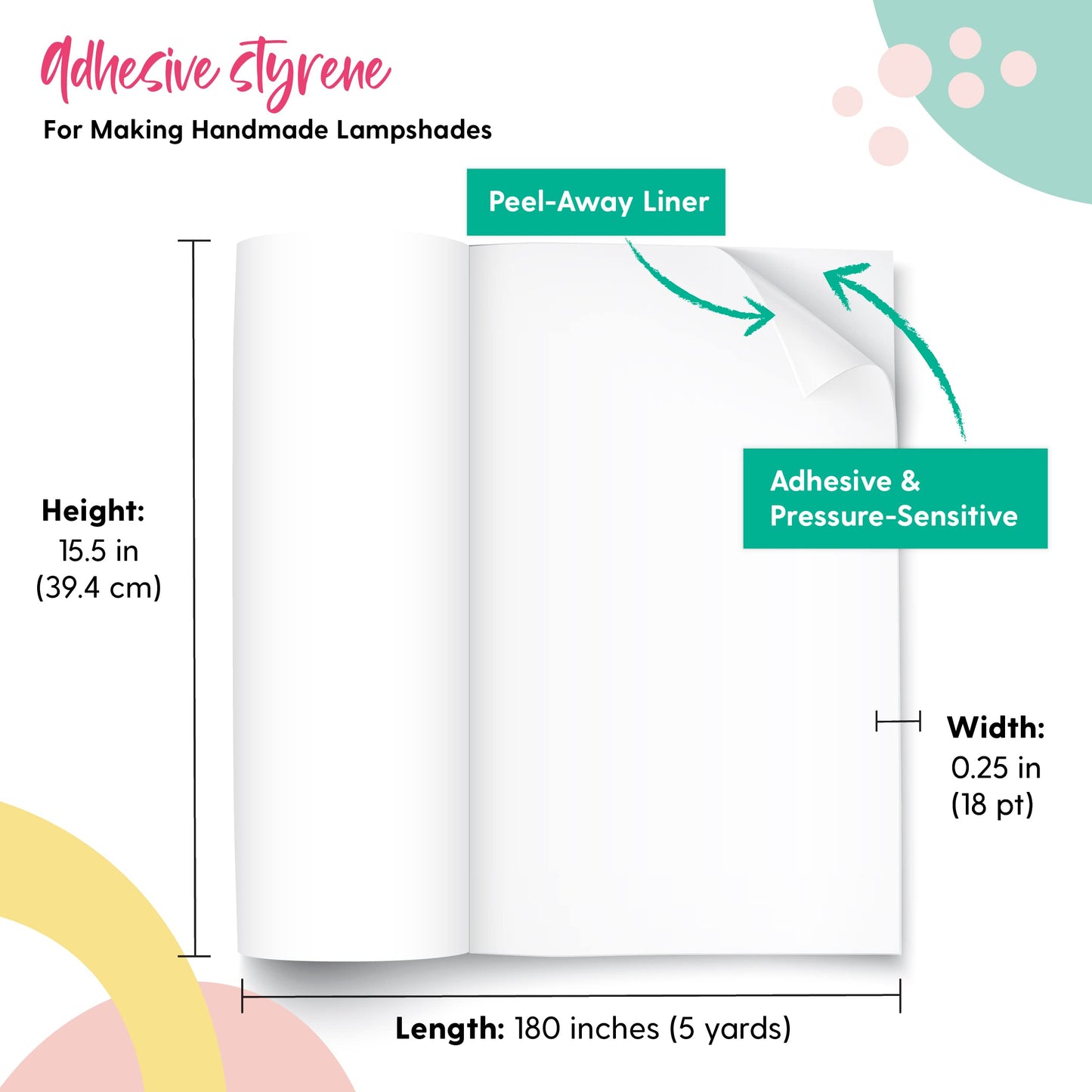I Like That Lamp Styrene Sheet for Lampshade - 15.5in H x 180in L - White - Model BCAC33457 - DIY Round Drum Shade Repair