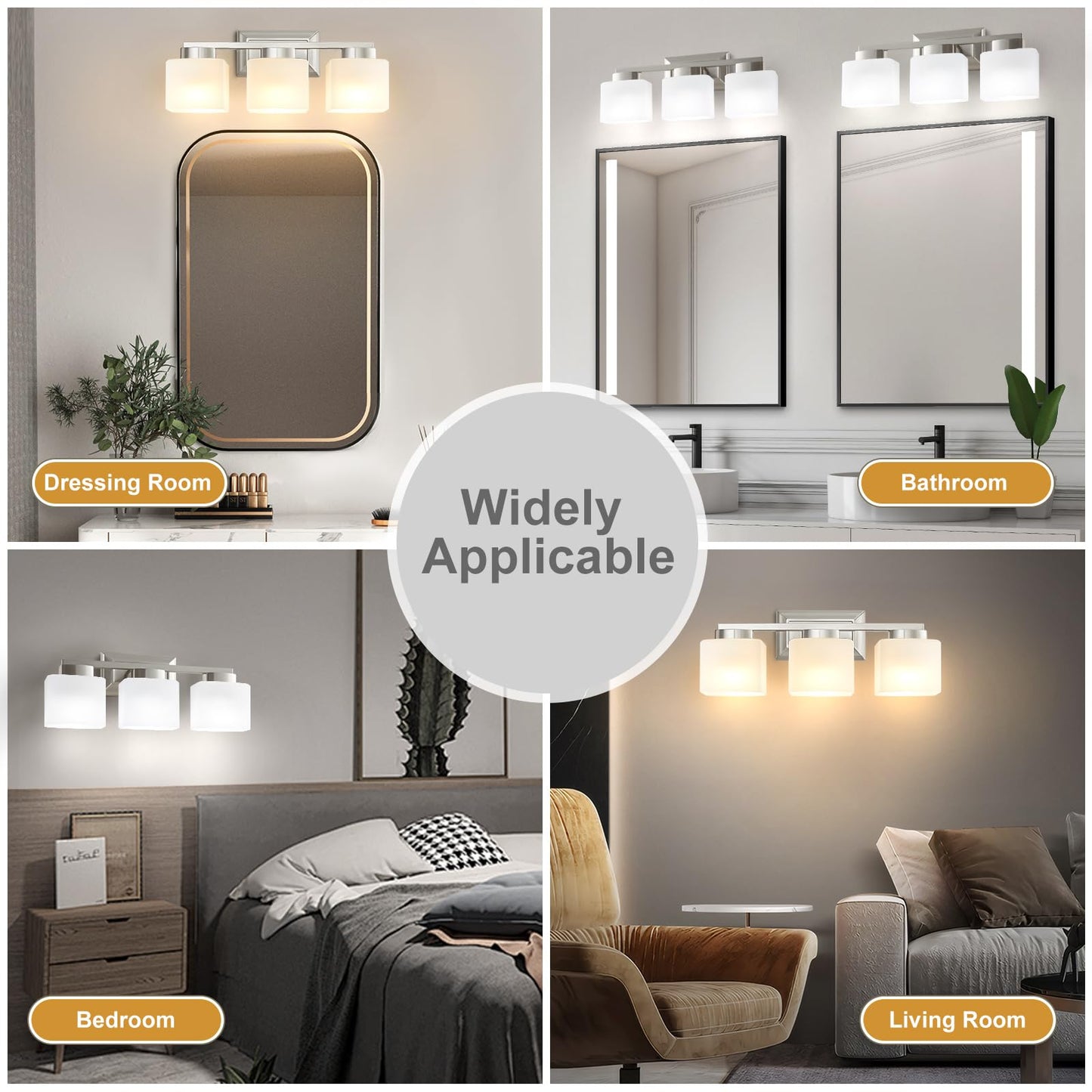 Ejiaxin 3-Light Bathroom Light Fixtures - Brushed Nickel Bathroom Vanity Lights With Glass Shade Modern Bathroom Lighting Fixtures Over Mirror - Wall Sconce Lamps For Bedroom Living Room Hallway