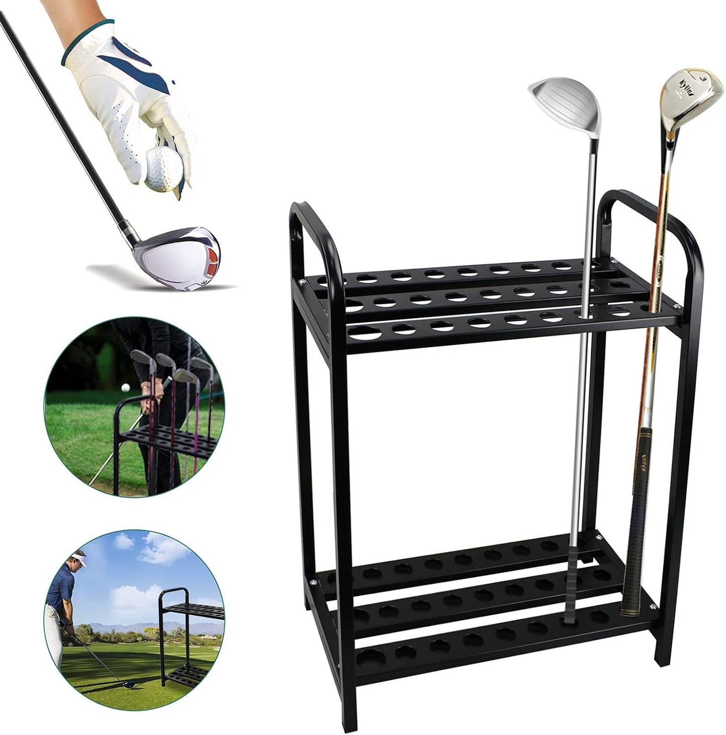 Gdrasuya10 Golf Club Organizer Display Stand, 27-Holes Golf Clubs Storage Rack Floor Stand Metal Putter Shelf Equipment for driving range, Golf club placement, 11.81"x21.65"x31.5"