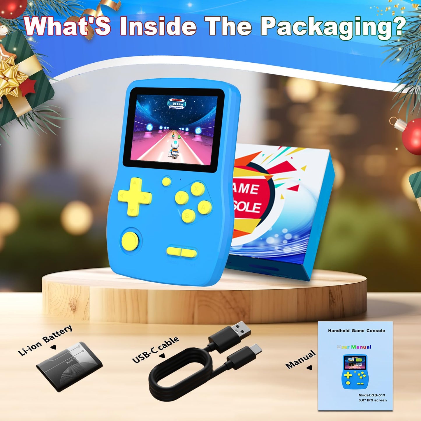 Great Boy 32 Bit Handheld Games Toys for Kids with 139 Video Games Boys Girls Children's 3.0 Inches IPS Screen Rechargeable Gaming Device Preschooler Party Easter Birthday Xmas Gift (Blue)