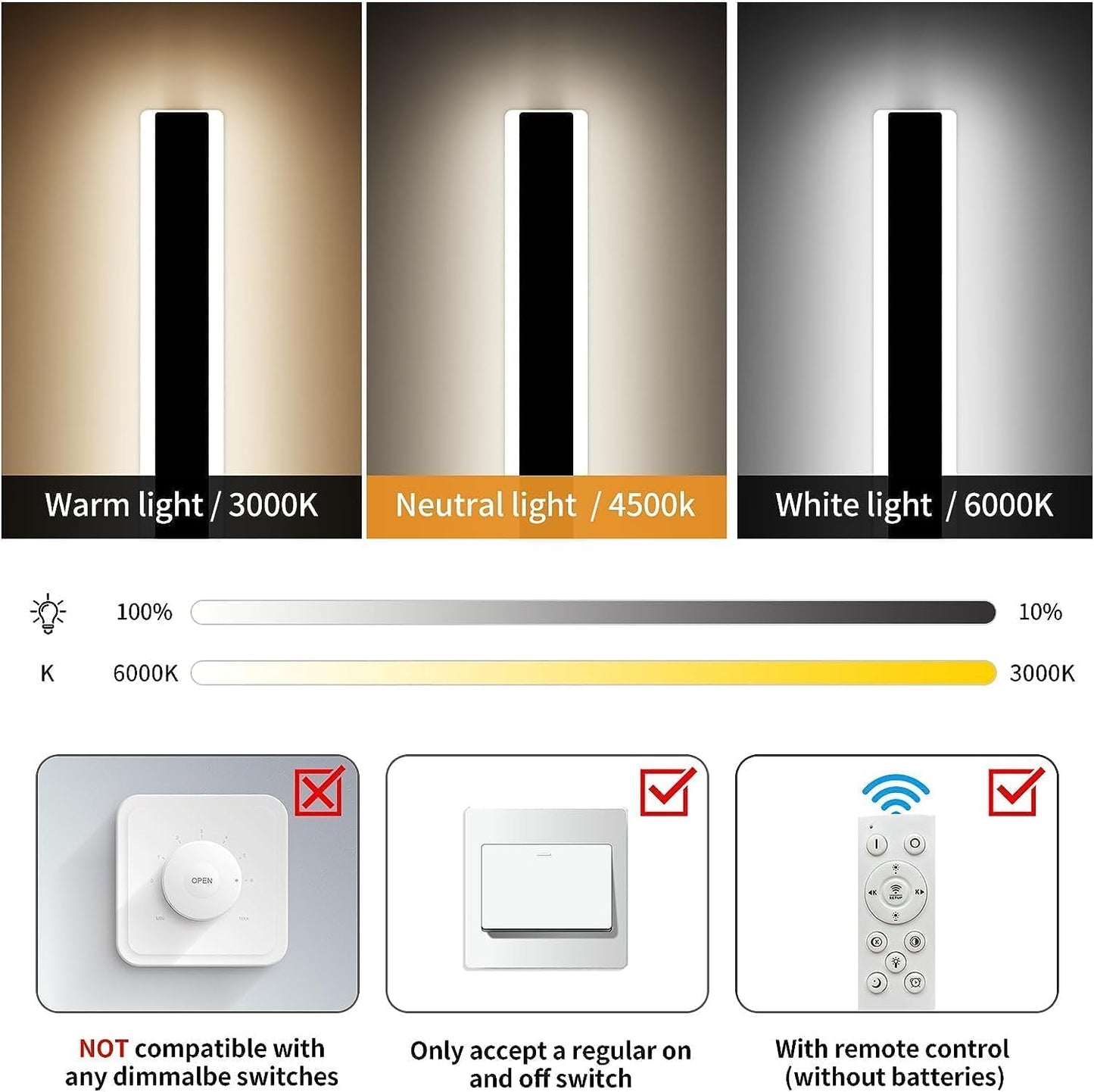 Mikeru 2Pack 39Inch Outdoor Wall Light Fixtures  10%-100% Dimmable Outdoor Wall Lights Exterior Front Porch Light 3000-6000K Wall Mounted Led Lighting For Basement  Shop Garage Lighting
