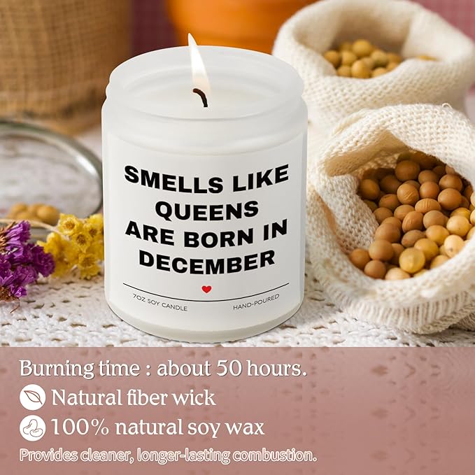 December Birthday Gifts for Women,Queens are Born in December Candle, 30th 40th 50th 60th Happy Bday Gift Idea for Bestie Friend Girl Famale Sister Mom Aunt from Child Son Daughter Husband