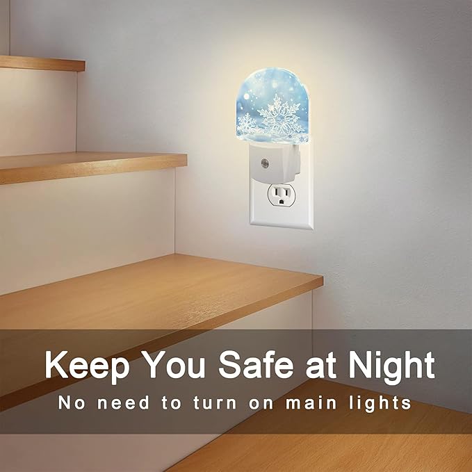 Snowflakes On Snow Night Light for Kids,Christmas Winter Snowflakes Night Light Plug in with Dusk to Dawn Sensor,0.5w Energy Saving Nightlight for Hallway Stairway Kitchen Bedroom