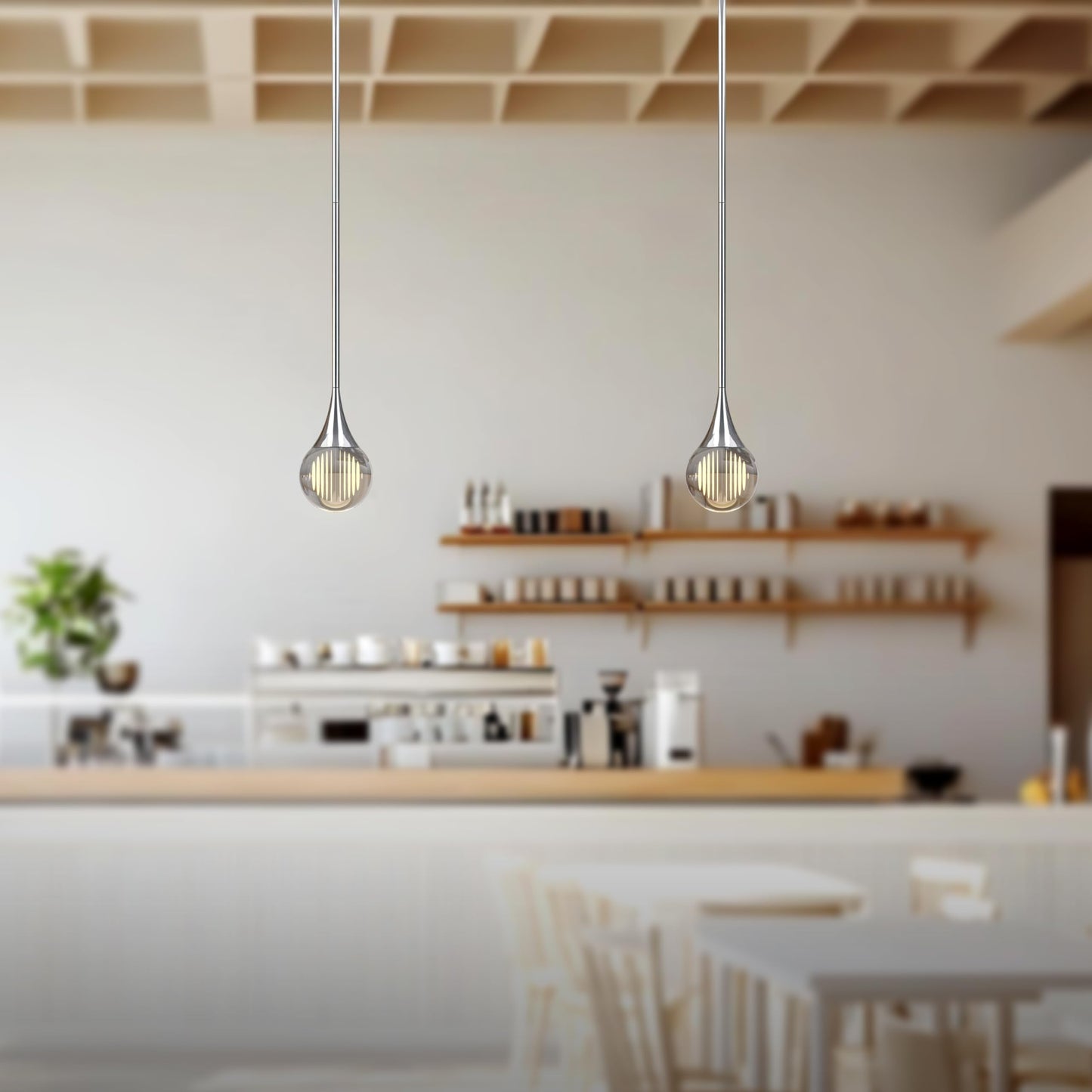 2-Pendant Lights Kitchen Island  Chrome Silver Globe Crystal Ceiling Hanging Light Fxitures  Led Light Fixtures Metal Rod Ceiling Glass Pendant Lighting For Kitchen Island Dining Room Bar