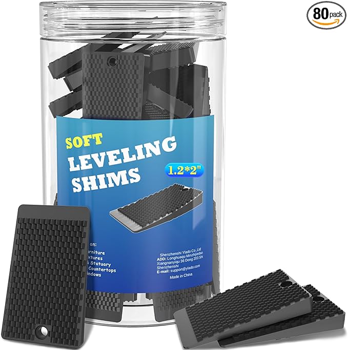 YARKOR Furniture Levelers, 80 Piece Jar, Plastic Shims for Leveling, Black Rubber Wedge for Table Toilet Refrigerator Piano, Small Shims for Home Improvement and Work (80pcs- Black)
