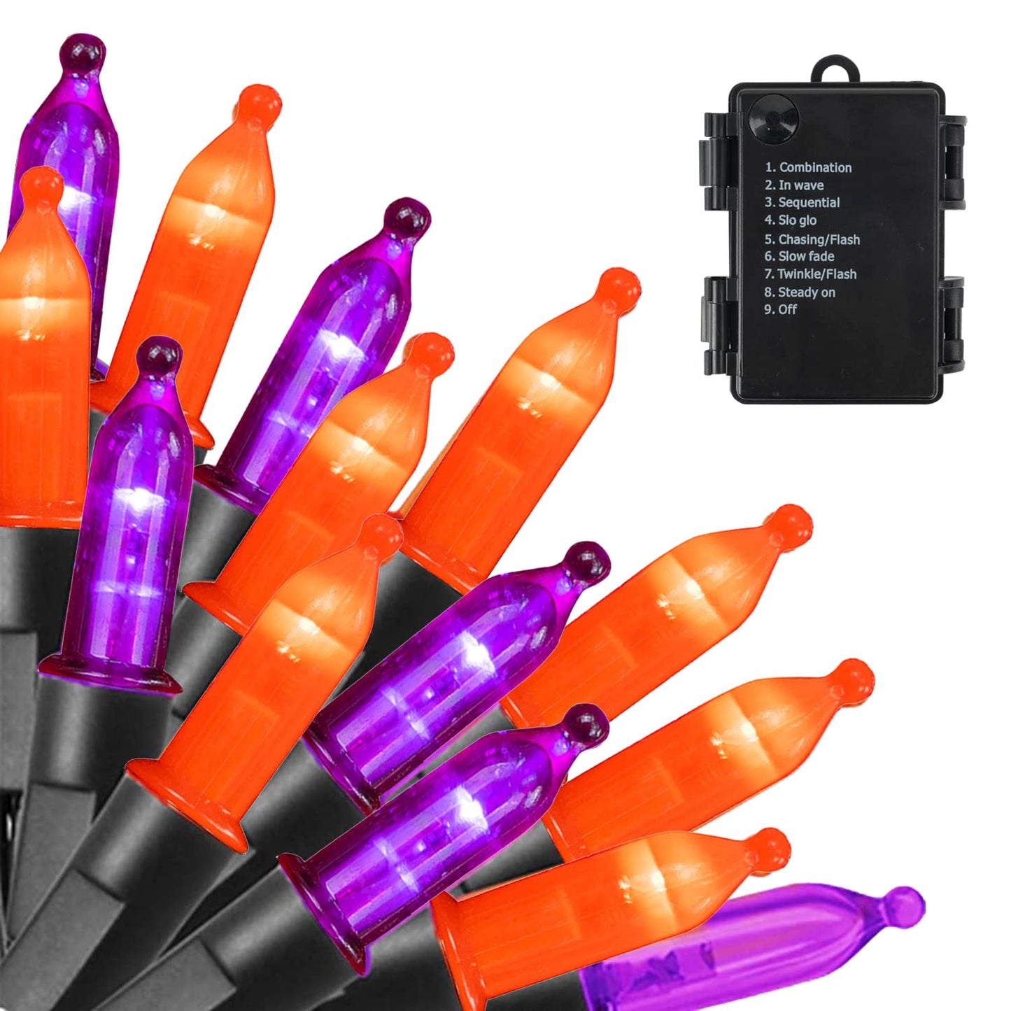 Dazzle Bright 50 Led Battery Operated Christmas Lights, 16Ft Waterproof Mini String Lights In Purple And Orange For Indoor/Outdoor Decor