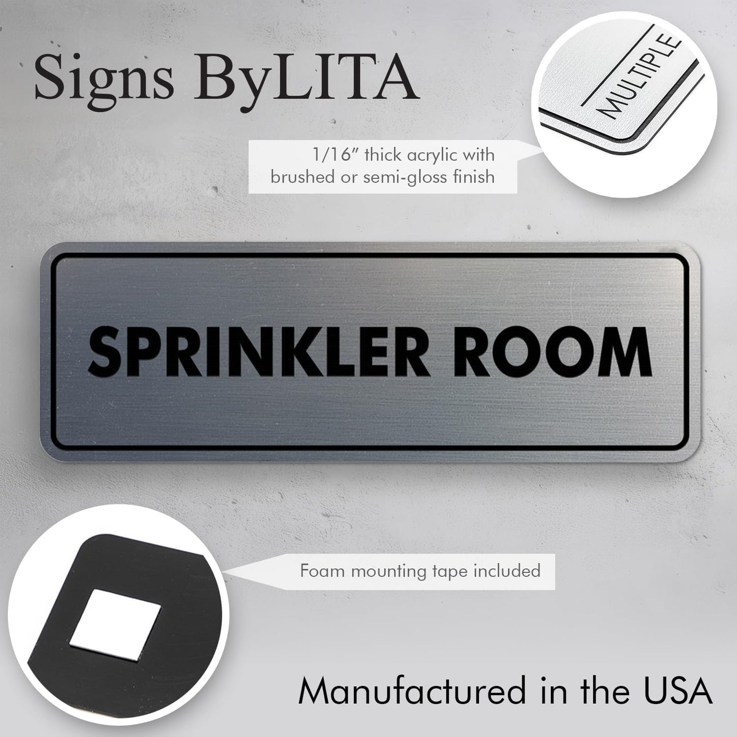 Signs ByLITA Standard Sprinkler Room Sign (Navy Blue/Gold) - Medium 2 Pack