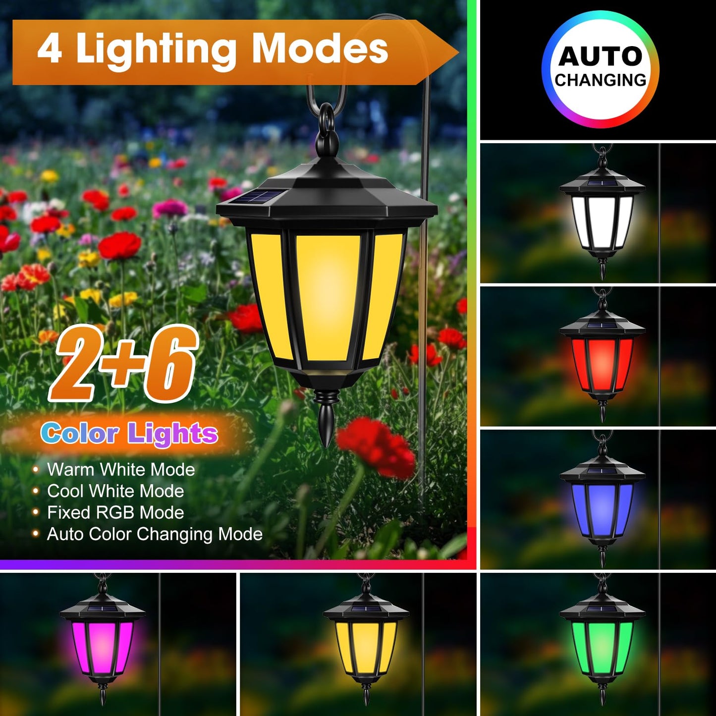 Viewsun 34 Inch Solar Hanging Lights  Shepherd Hook Lights With 4 Lighting Modes Waterproof Outdoor Decorative Solar Lantern Lights For Garden Decor  Patio  Backyard  Pathway  6 Pack