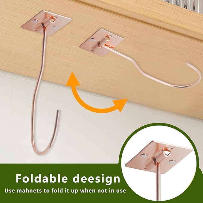 Self-Adhesive Banana Hooks, Foldable Magnetic Hanger Under Cabinet, Sturdy Metal Banana Holder for Kitchen, Space-Saving Design to Keep Bananas Fresh 1 Pieces Rose Gold