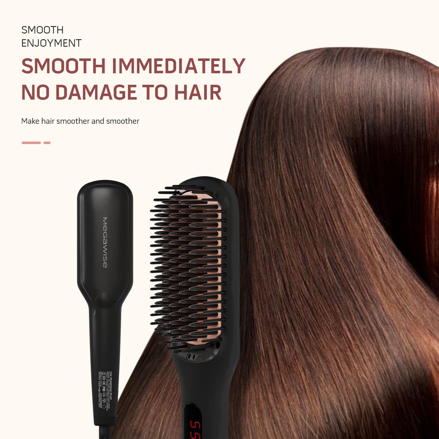 MEGAWISE Pro Ceramic Ionic Hair Straightener Brush for Home Salon, Straightening Hair Brush with 20s Heating Tech, Auto-Off, Ant