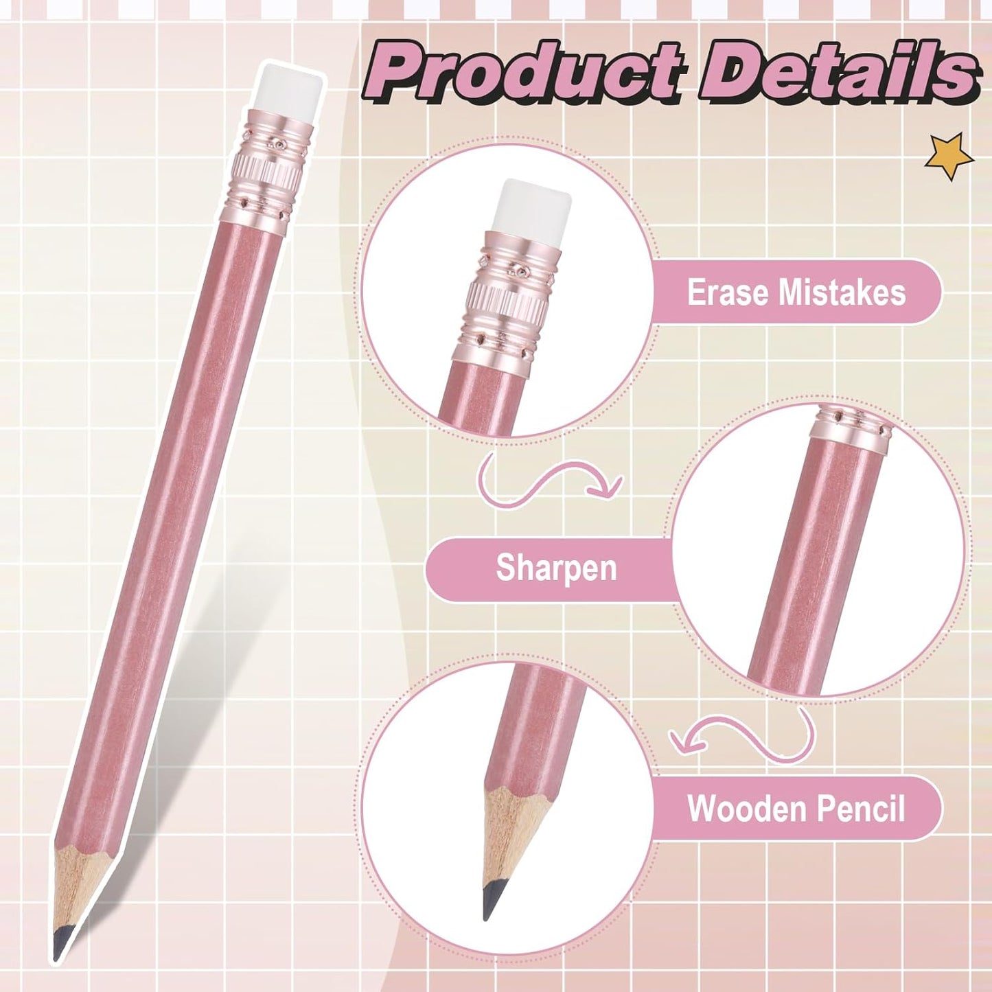 Outus 144 Pcs Mini Golf Pencils Bulk Half Pencils with Eraser #2 HB Pre Sharpened for Party Favors Office Supplies 4 Inch (Rose Gold)
