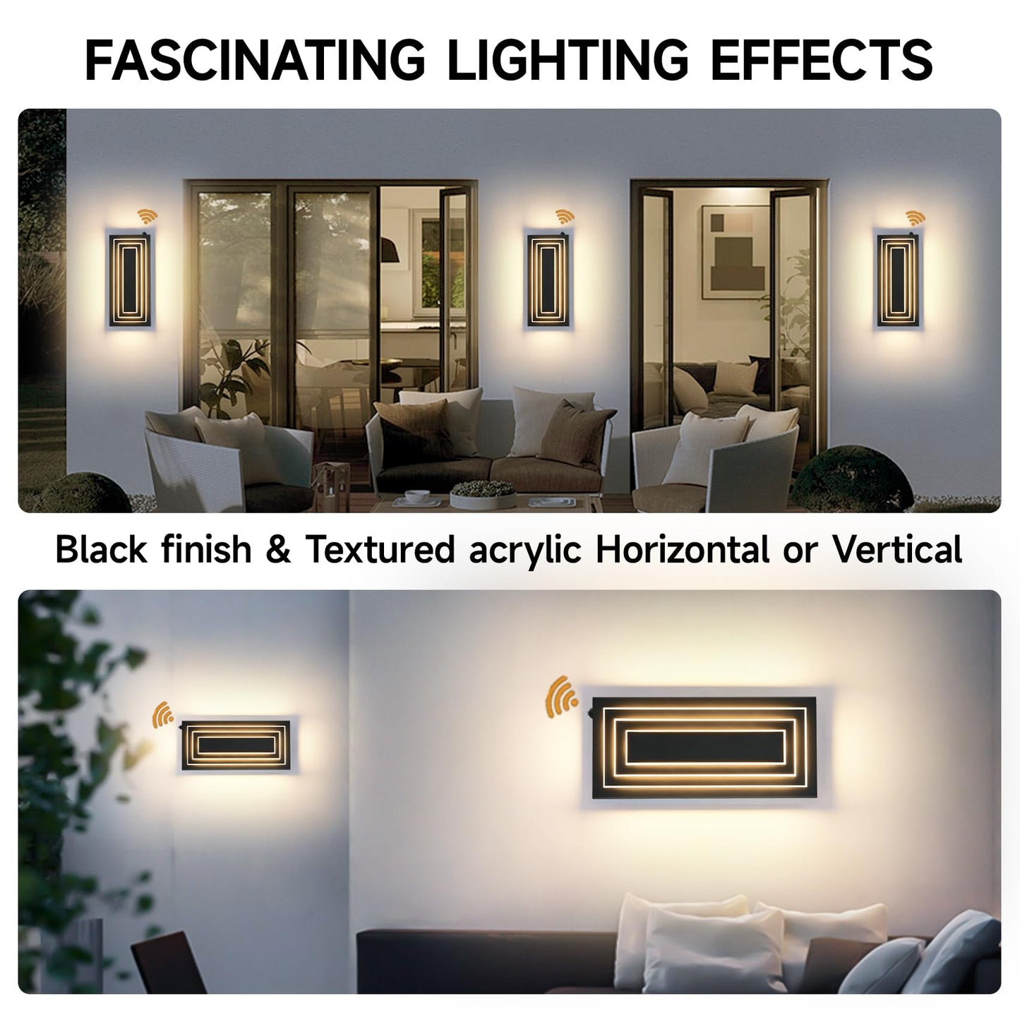 ZSMAIKU Outdoor Wall Light Fixture, 36W LED, 23.6IN Waterproof Sconce, Modern Black Design, Model MK-108-GY60H-3C-1