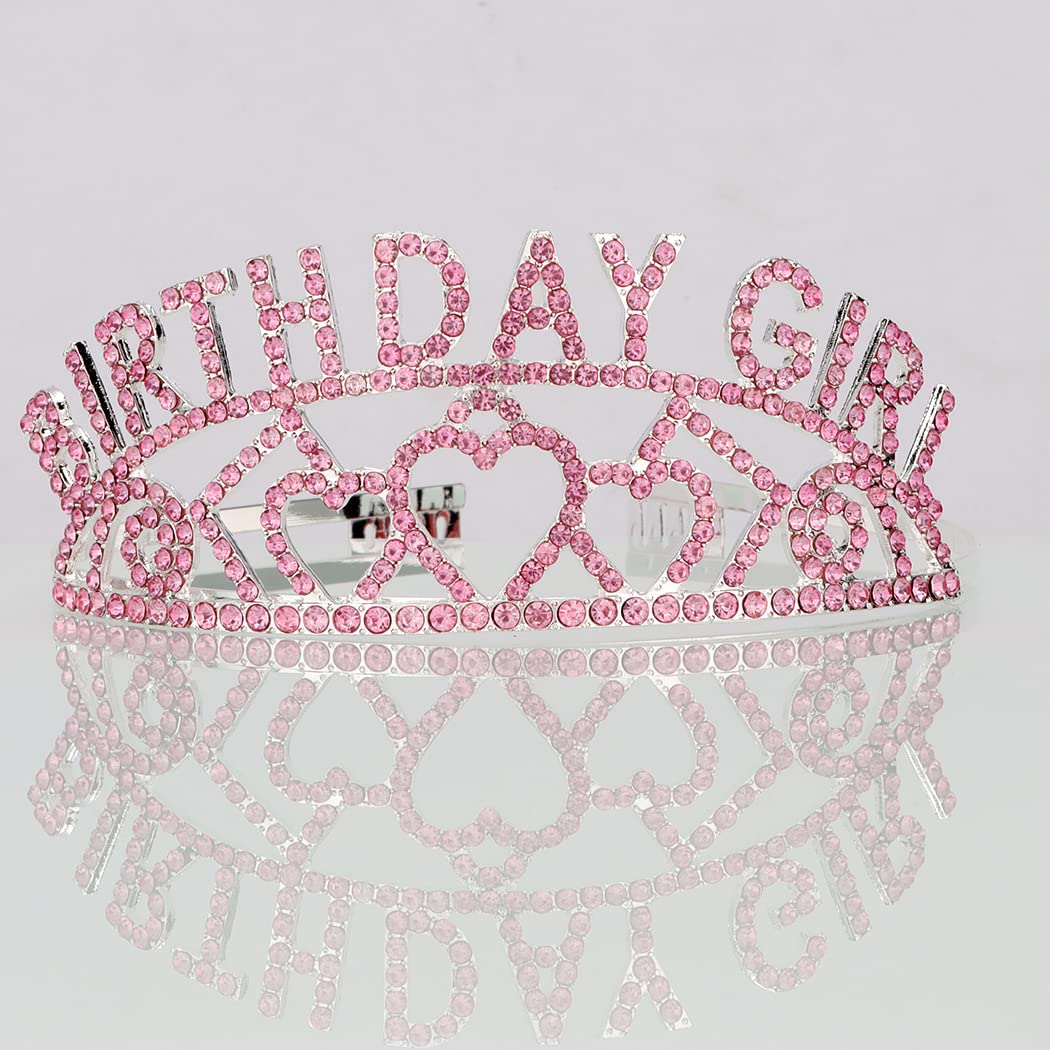 AOPRIE Pink Silver Birthday Crowns for Women Tiaras for Women Crowns for Girls Rhinestone Crystal Decor Headband