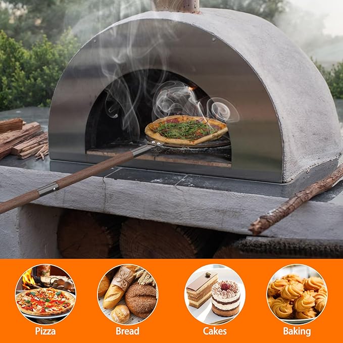 Mimiuo 8 Inch Metal Pizza Turning Peel with 48 Inch Long Wooden Handle, Aluminum Pizza Paddle for Oven and Grill, Outdoor Pizza Oven Accessories