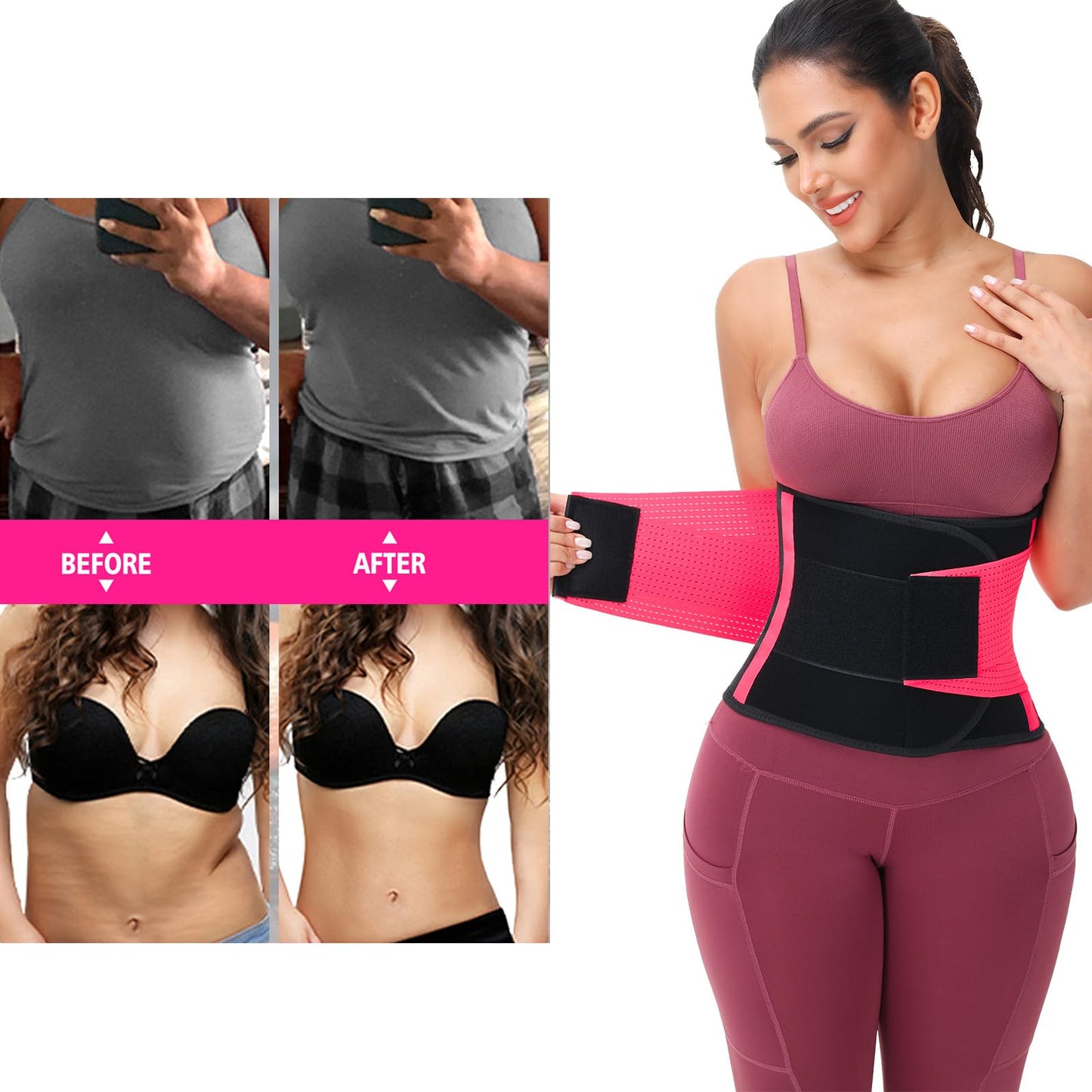 VENUZOR Waist Trainer Belt for Women - Waist Cincher Trimmer - Slimming Body Shaper Belt - Sport Girdle Belt (UP Graded)(Hot Pink,X-Large)