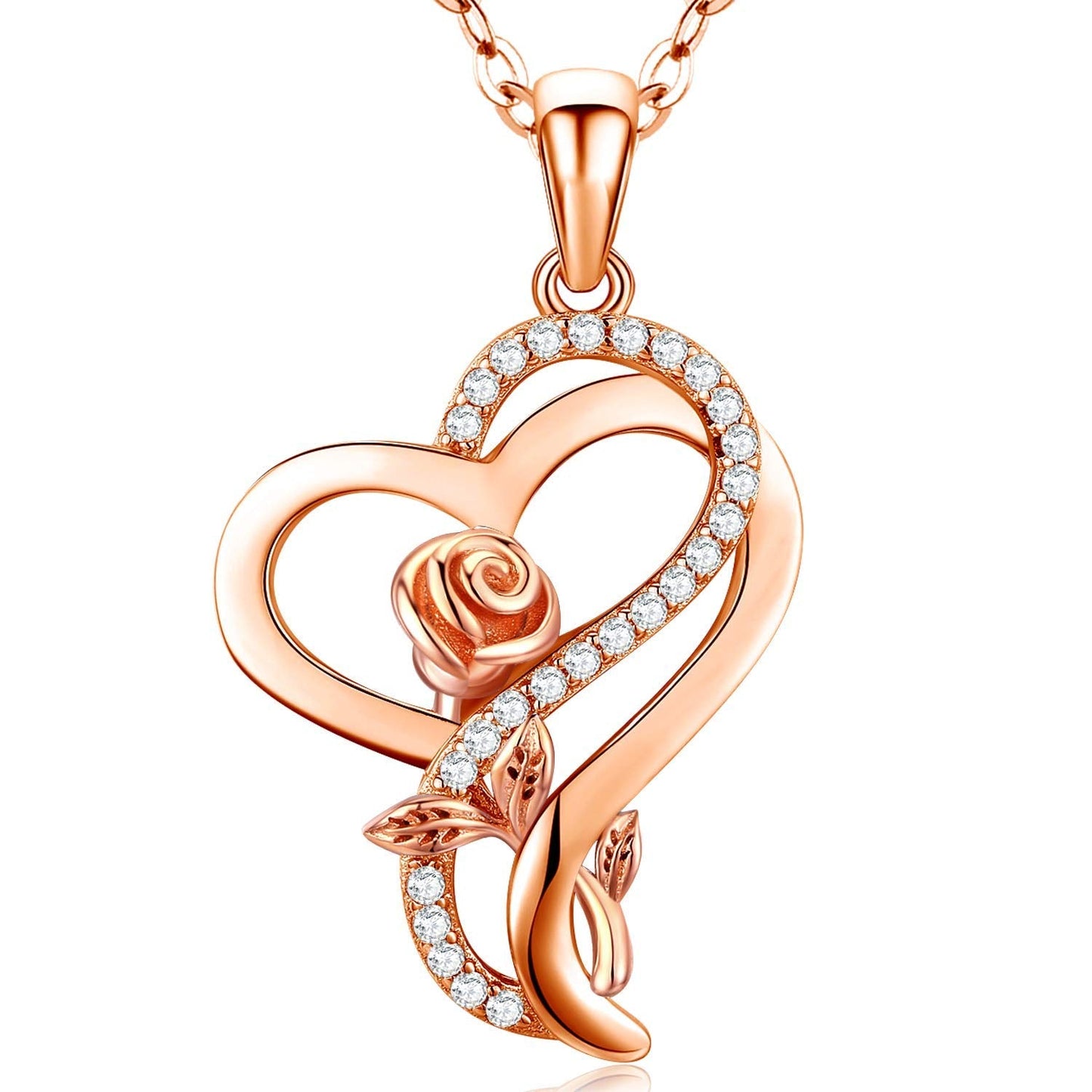 Rose Gold Heart Necklaces for Women,Birthday Mothers Day Christmas Jewelry Gifts for Wife Girlfriend Mom from Daughter