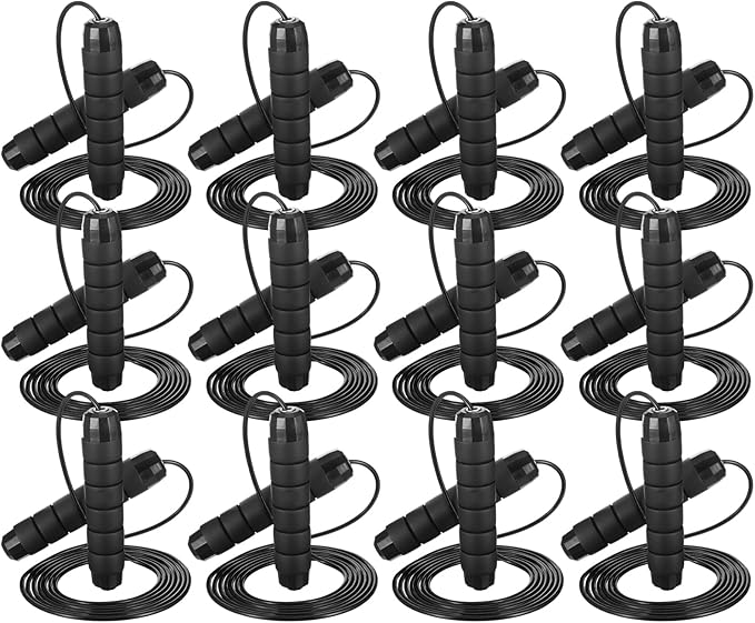 12 Pieces Adjustable Jump Ropes with Ball Bearings, Foam Handles, Steel Wire PVC Coated, Fitness Exercise Training for Men...