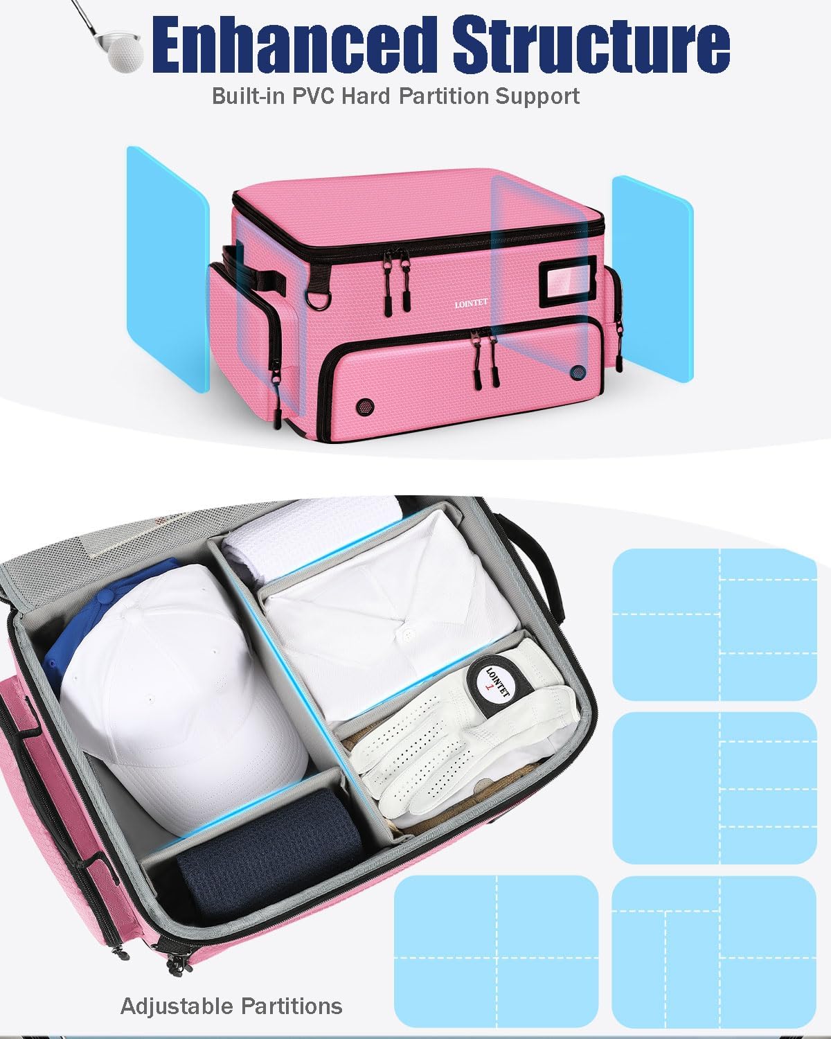 Golf Trunk Organizer, Waterproof Car Golf Locker with Separate Ventilated Compartment for 2 Pair Shoes, Golf Storage for Balls, Tees, Cap, Clothes, Gloves, Accessories, Gifts for Men, Women