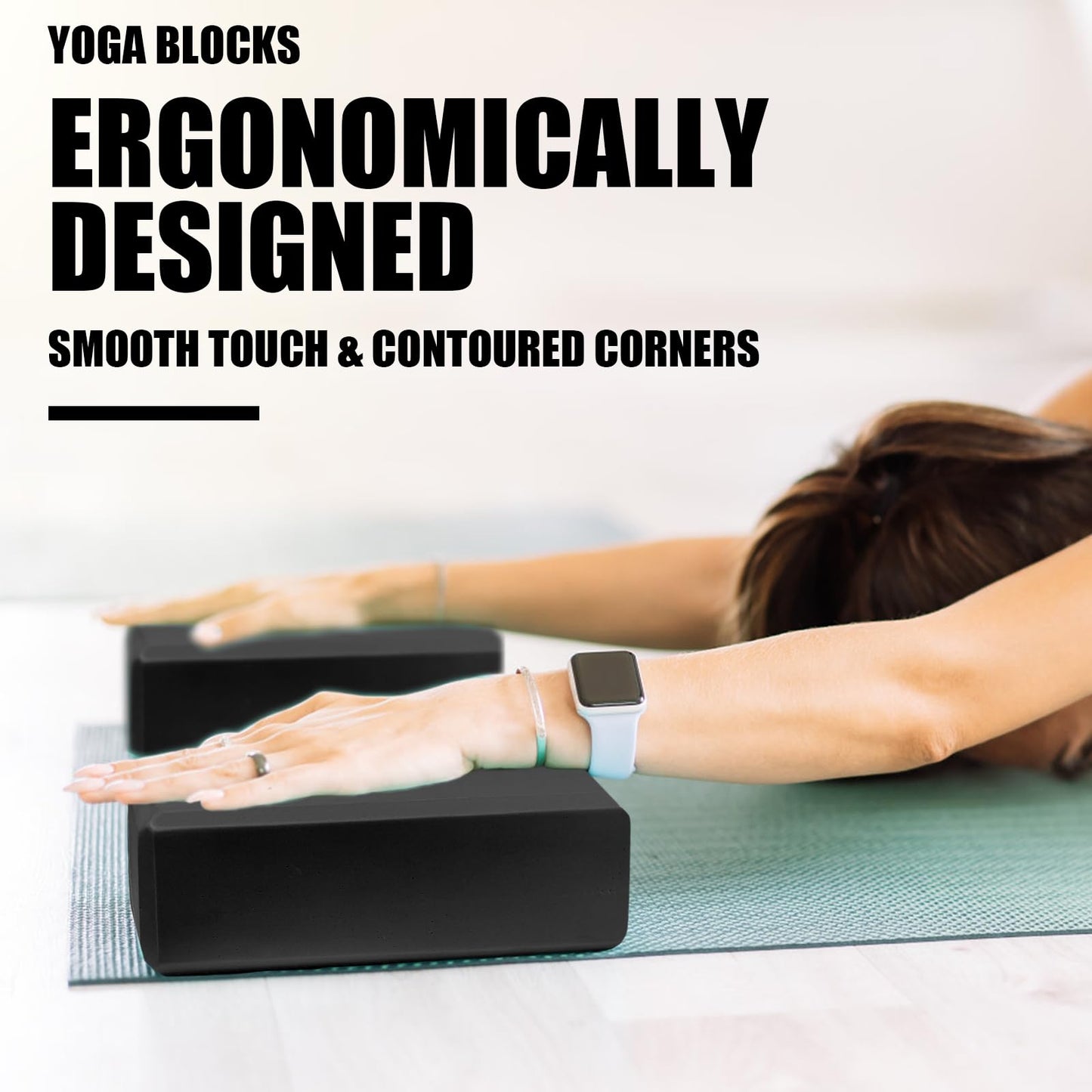 2 Pcs Yoga Blocks, 9"x6"x3" Foam Blocks Yoga Props for Pilates Stretching and Meditation Exercise Blocks Lightweight Yoga Essentials (Black, normal)