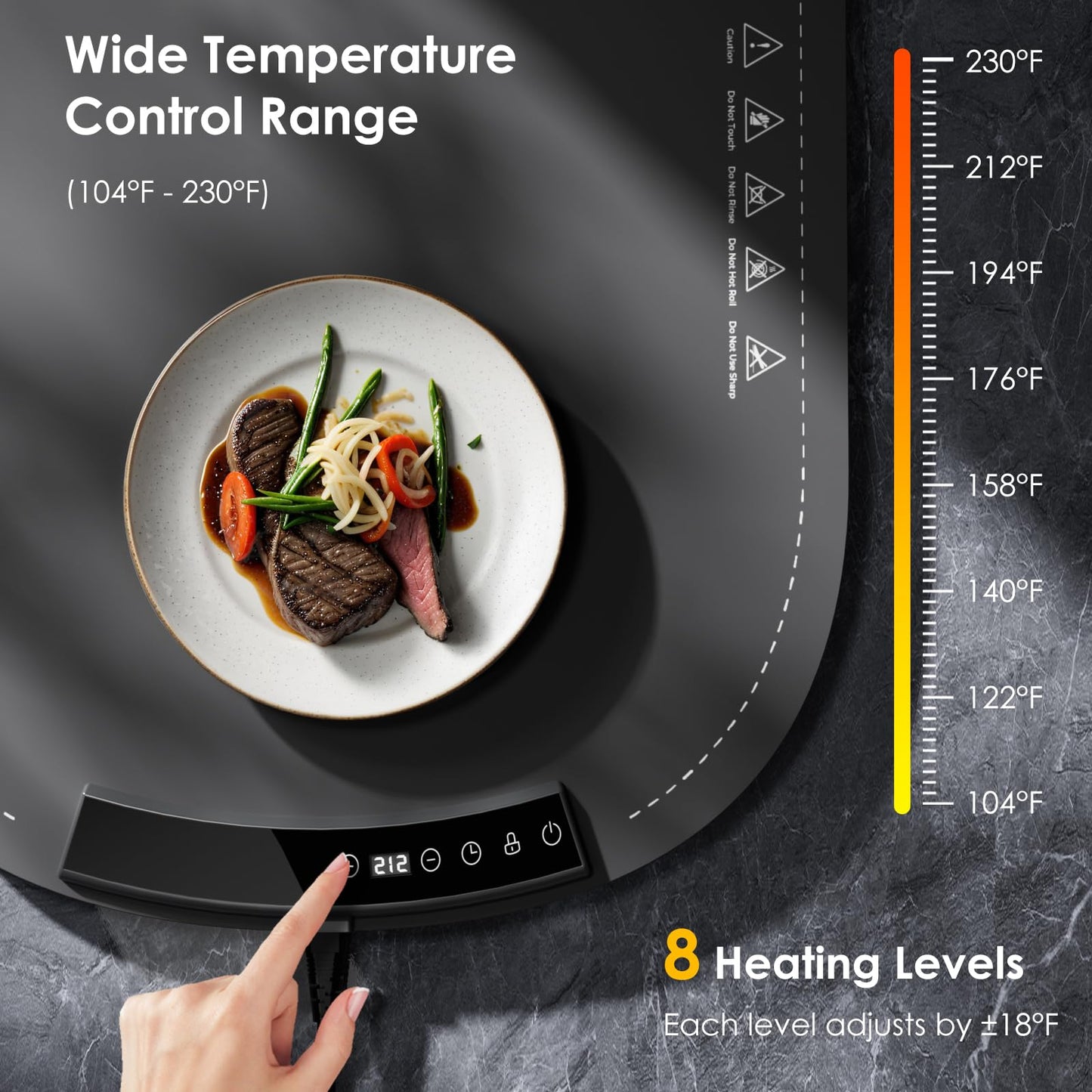 Warming Mat for Food - Food Warming Mats for Countertop, 8 Temperature Settings, 5s Fast Heating, 4 Hours Auto-Off, Foldable & Easy to Clean, Safe for Parties, Buffets, and Home Use(Grey)