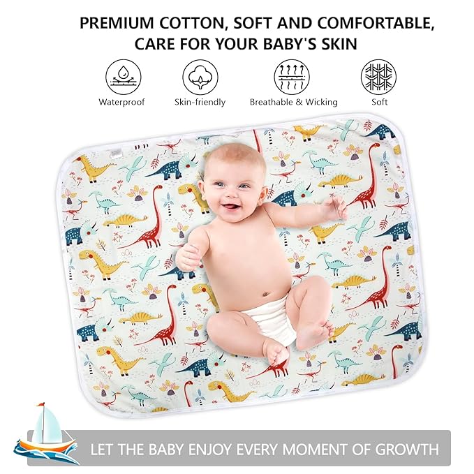 Diaper Changing Pads for Baby, Dinosaur Change Mat, 3Layers Waterproof Change Pad Foldable Absorbent Mats for Women, Reusable Incontinence Underpads for Patient 24''x30''