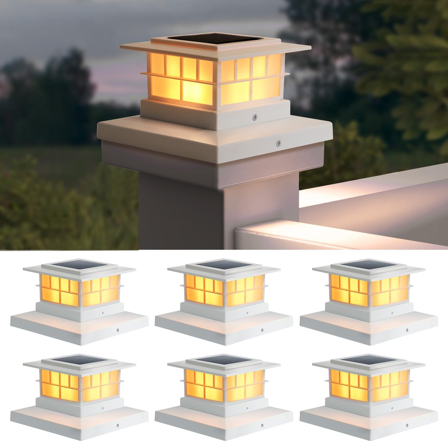 Lutec 6 Pack Solar Post Cap Lights  Ip65 Waterproof Solar Fence Post Lights For 4X4 5X5 6X6 Wooden/Vinyl Posts  Warm White 3000K Led Solar Powered Lighting Decor For Yard  Garden  Patio  Deck  White