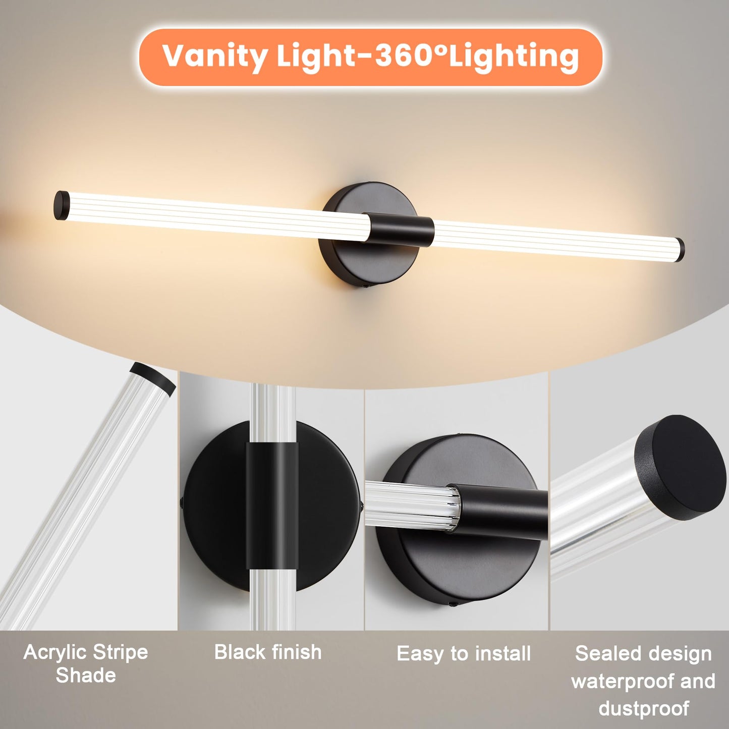 Gednbo Bathroom Wall Sconces Set Of 2 Hardwired Dimmable 5Cct Led Bathroom Light Fixtures Over Mirror 360 Full Lighting 31 Long Vanity Light Bar Modern Black Wall Sconce For Bath Bedroom Living Room