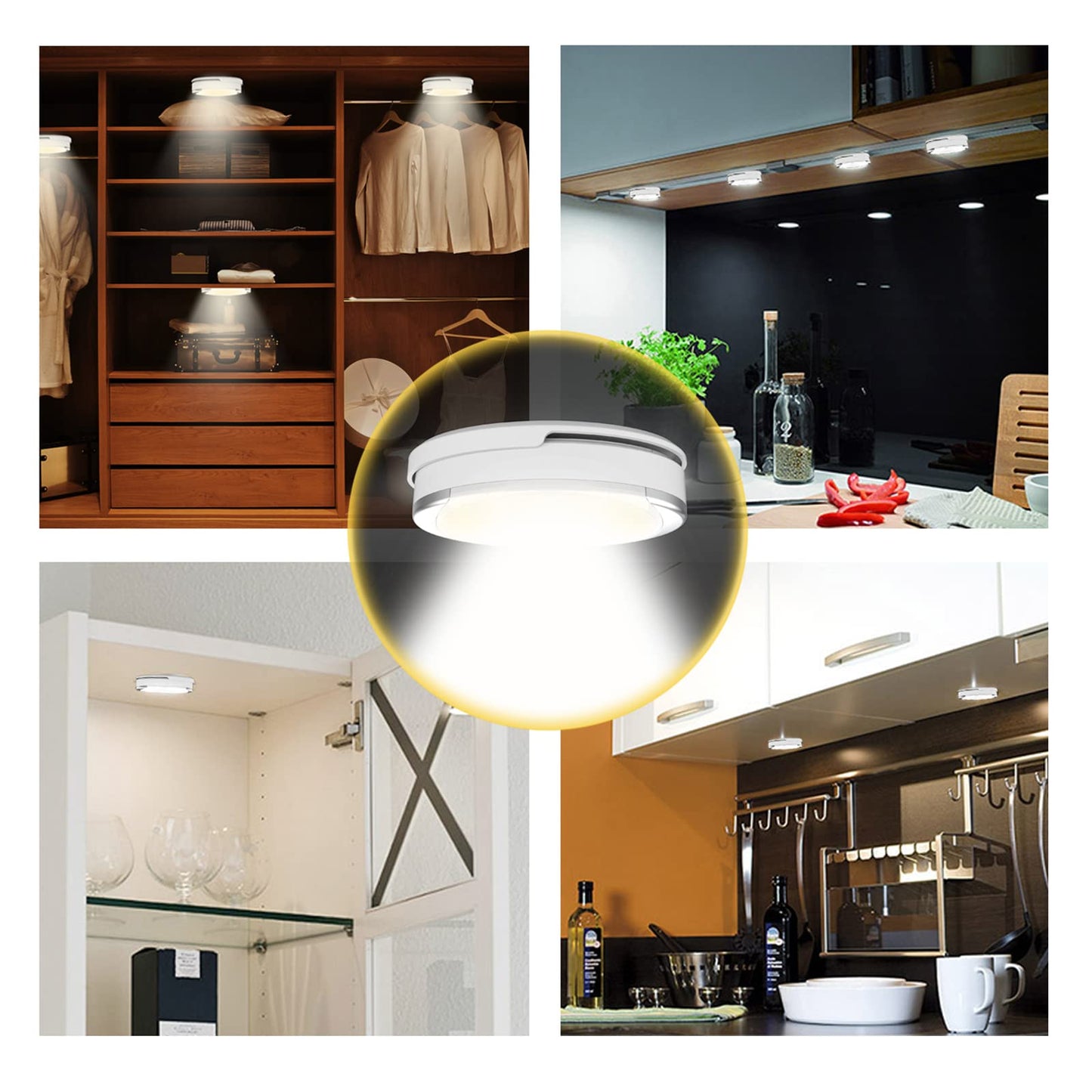Shineled LED Puck Light, Battery Operated with Remote, Soft Lighting, Oval, 4000K Warm White, 6 Pack