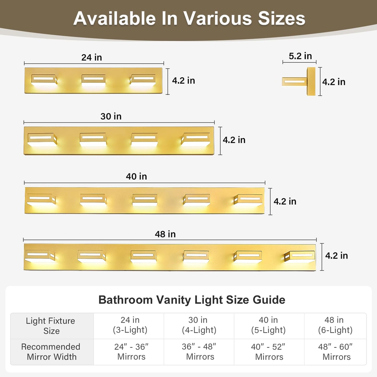 Donrao 48-Inch 6-Light Led Modern Gold Bathroom Vanity Light Fixtures Over Mirror  Bathroom Lighting Fixtures With Cool White 6000K  Vanity Wall Lights For Bath Restroom Powder Room