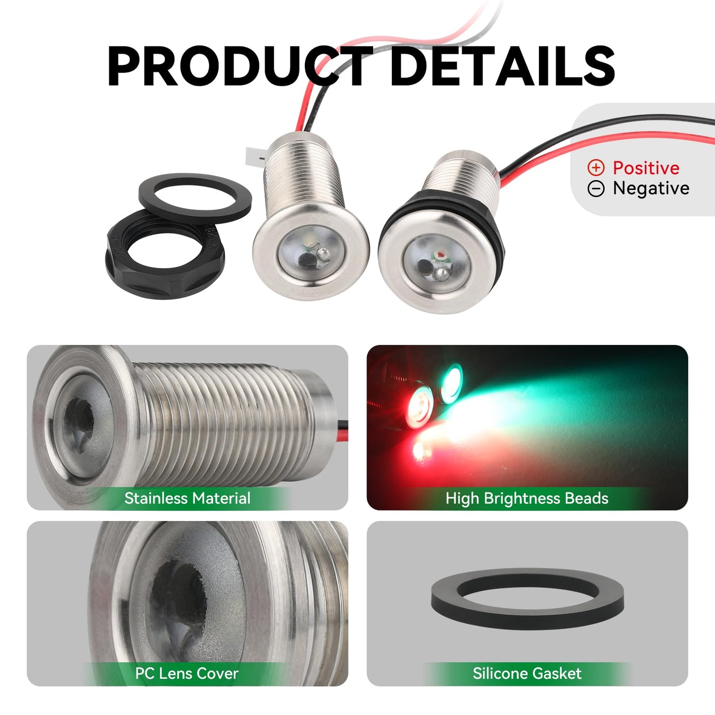 Uliteco Boat Navigation Lights  Marine Boat Nav Lights  Red And Green Bow Lighting  Night Fishing Lights  Deck Lights  Ip68 Waterproof Led Lighting For Pontoon Bas Dinghy Jon