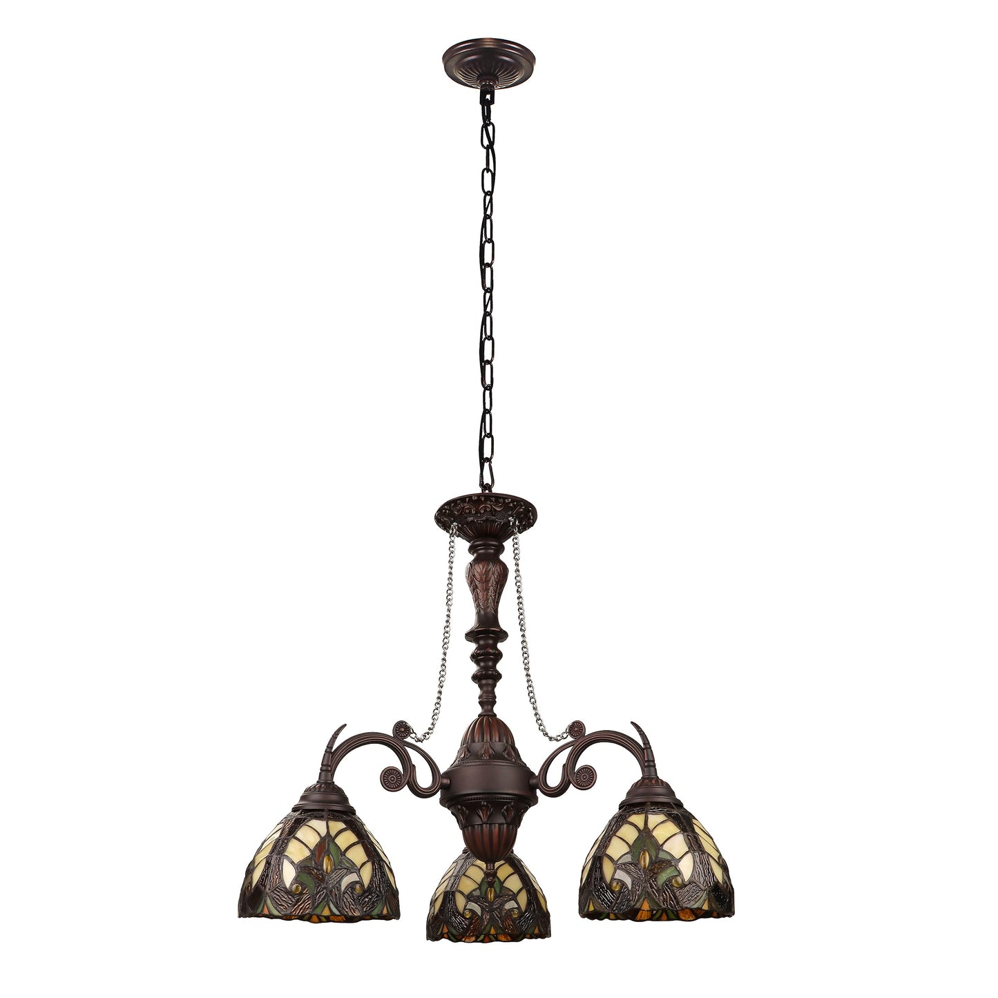 Chloe Lighting Mini Chandelier, Victorian-Style, 3-Light, Antique Dark Bronze, 24in Wide, Glass, Multicolor, Model CH18780VI24-DC3