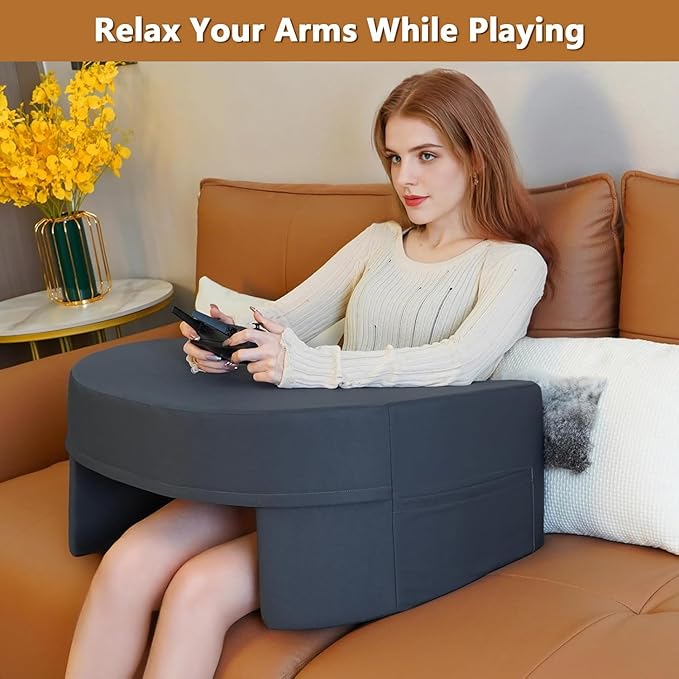Reading Pillow for Gaming Extra Large, Wide Lap Desk Pillow for Adult Reading, Arm Rest Memory Foam Cushion Pillow for Working, Playing, Steam Deck Switch/Sitting in Bed Floor Couch Sofa (Grey)