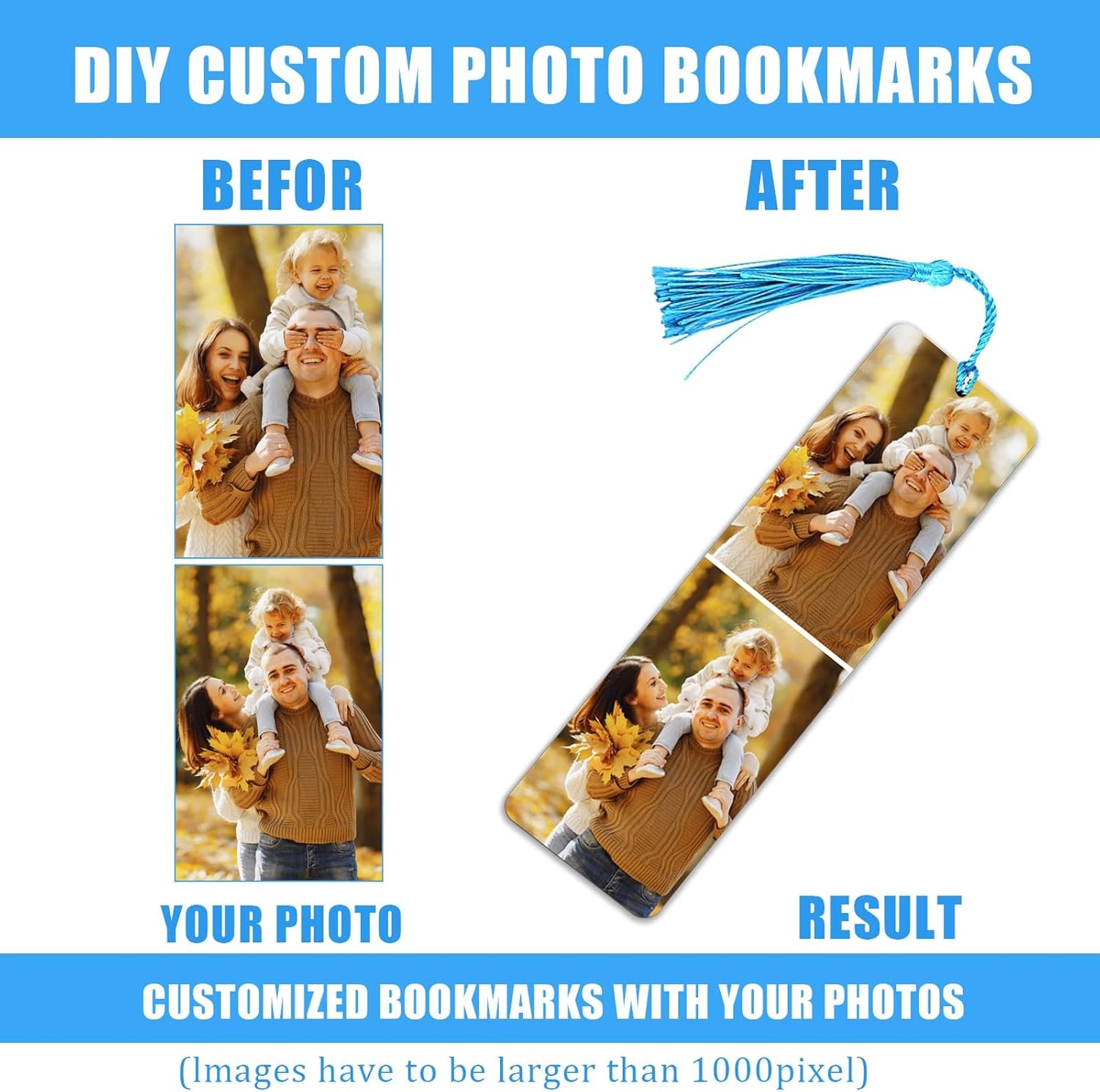 Custom Metal Bookmark, Personalized Double-Sided Bookmark with Text & Photo, Customizd Book Mark with Tassel for Book Lovers Women Men Birthday Christmas Anniversary Present