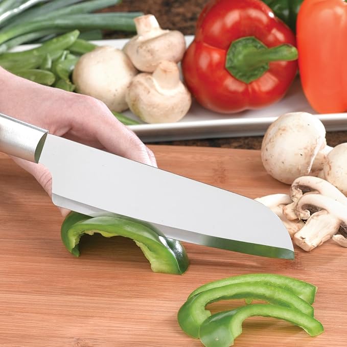 Rada Cutlery Essential Oak Block Set (S58), Stainless Steel Hollow Ground Blades, Made in USA, Silver Handles