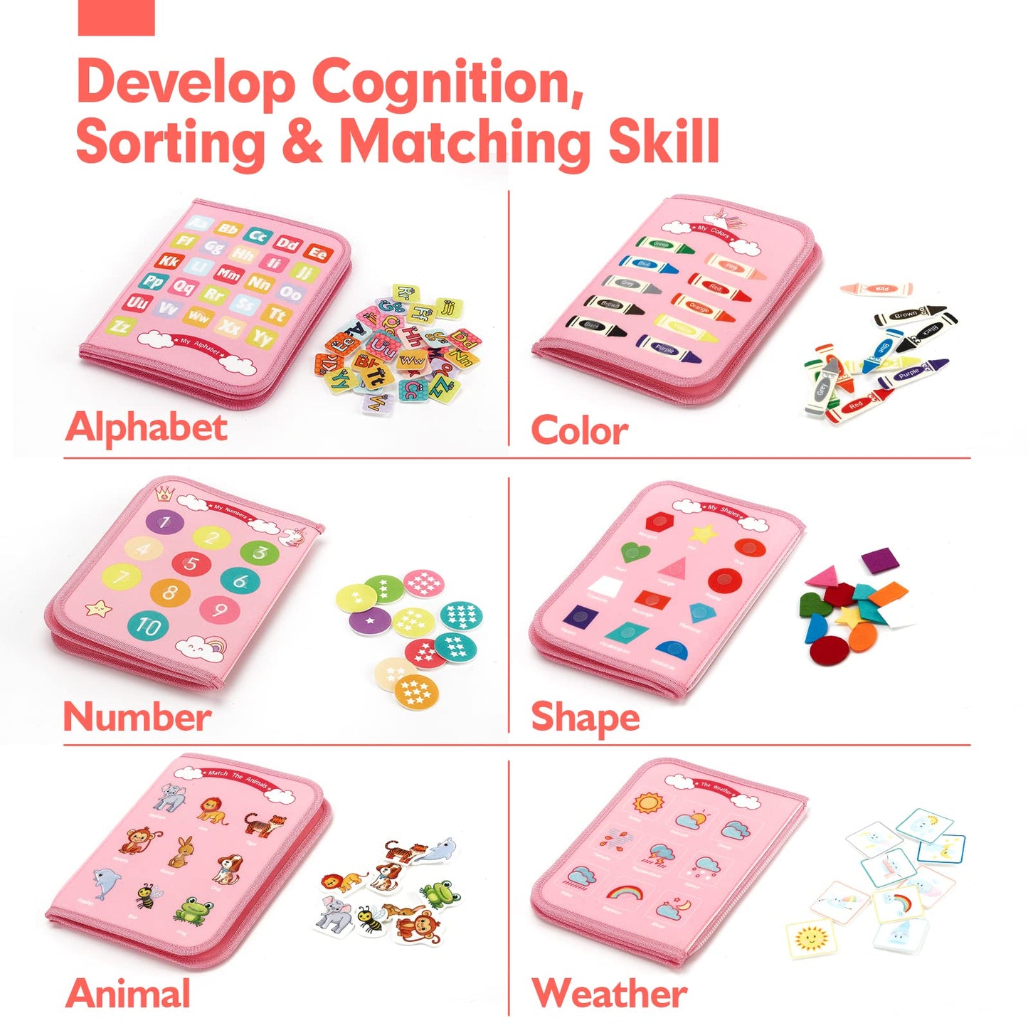 hahaland Toddler Busy Board Montessori Toys, 3 Year Old Girl Gifts Preschool Educational Learning Toys with Life Skills, Alphabet, Number, Shape, Color, Toddler Girl Stocking Stuffers Travel Busy Book
